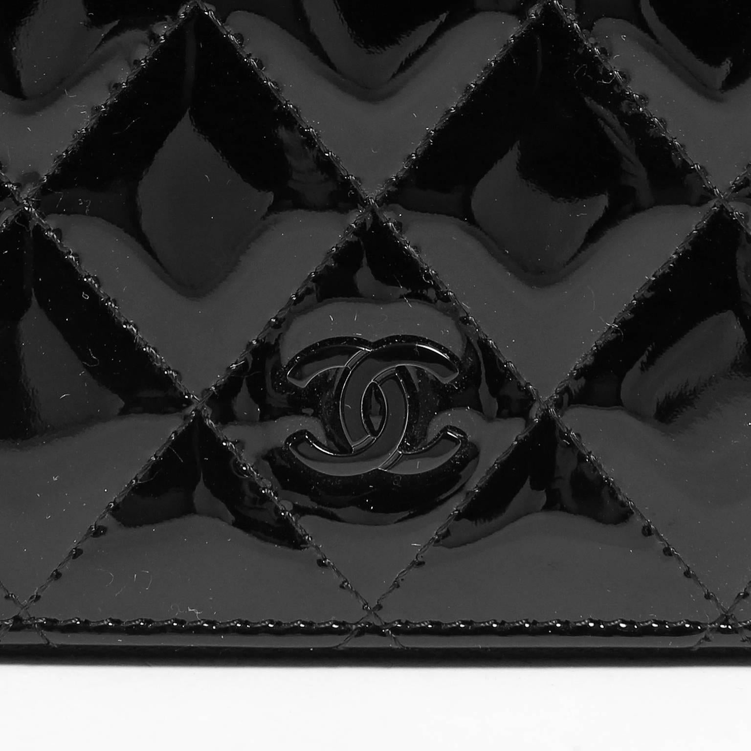 Chanel Black Patent Leather Large Zip Around Wallet 1