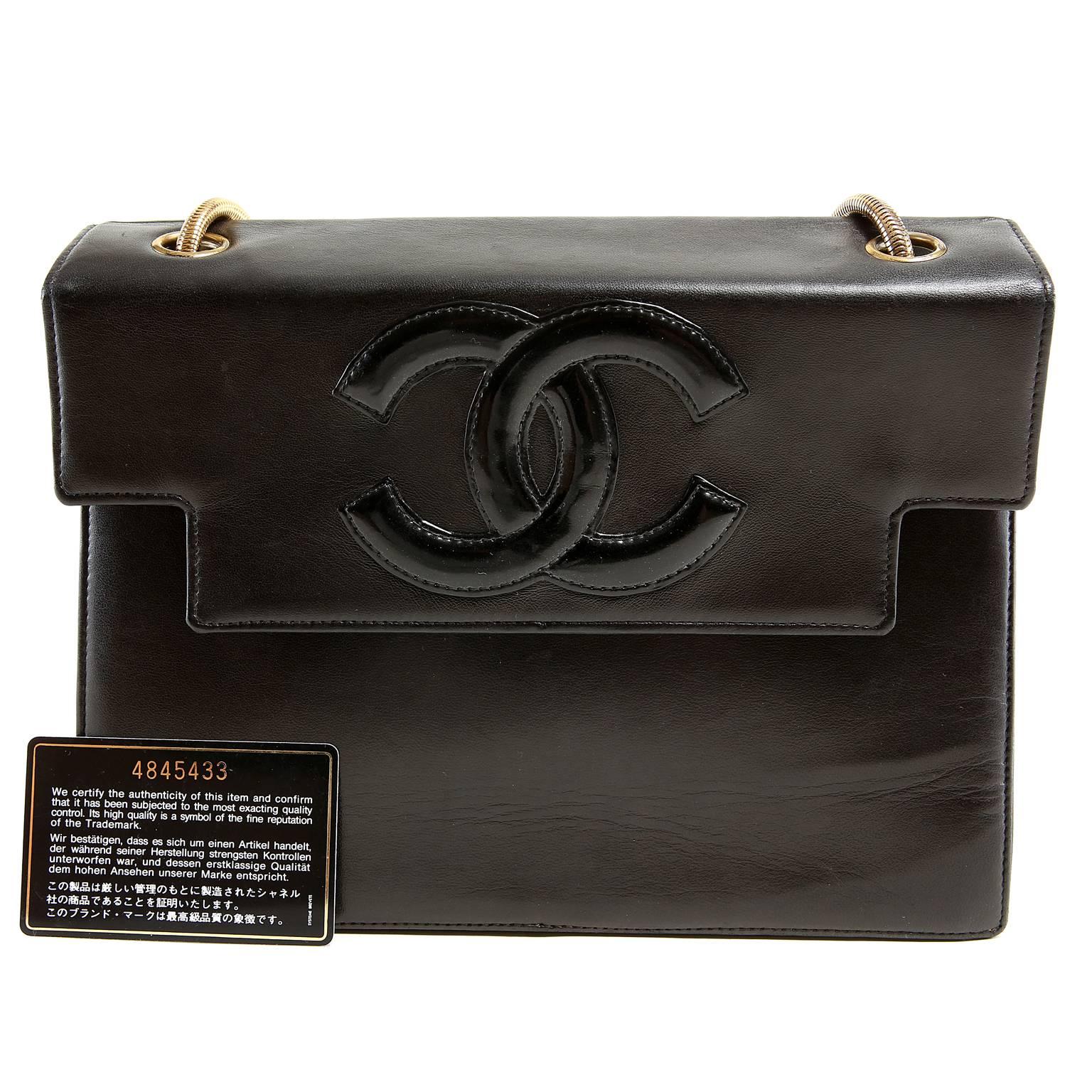 Chanel Vintage Black Leather Snake Chain Bag For Sale 3