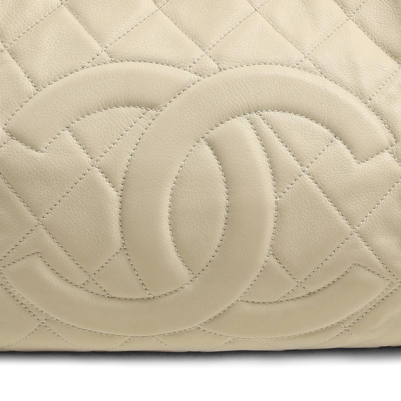 Chanel Ivory Leather Zip Around Expandable Tote Shoulder Bag 1