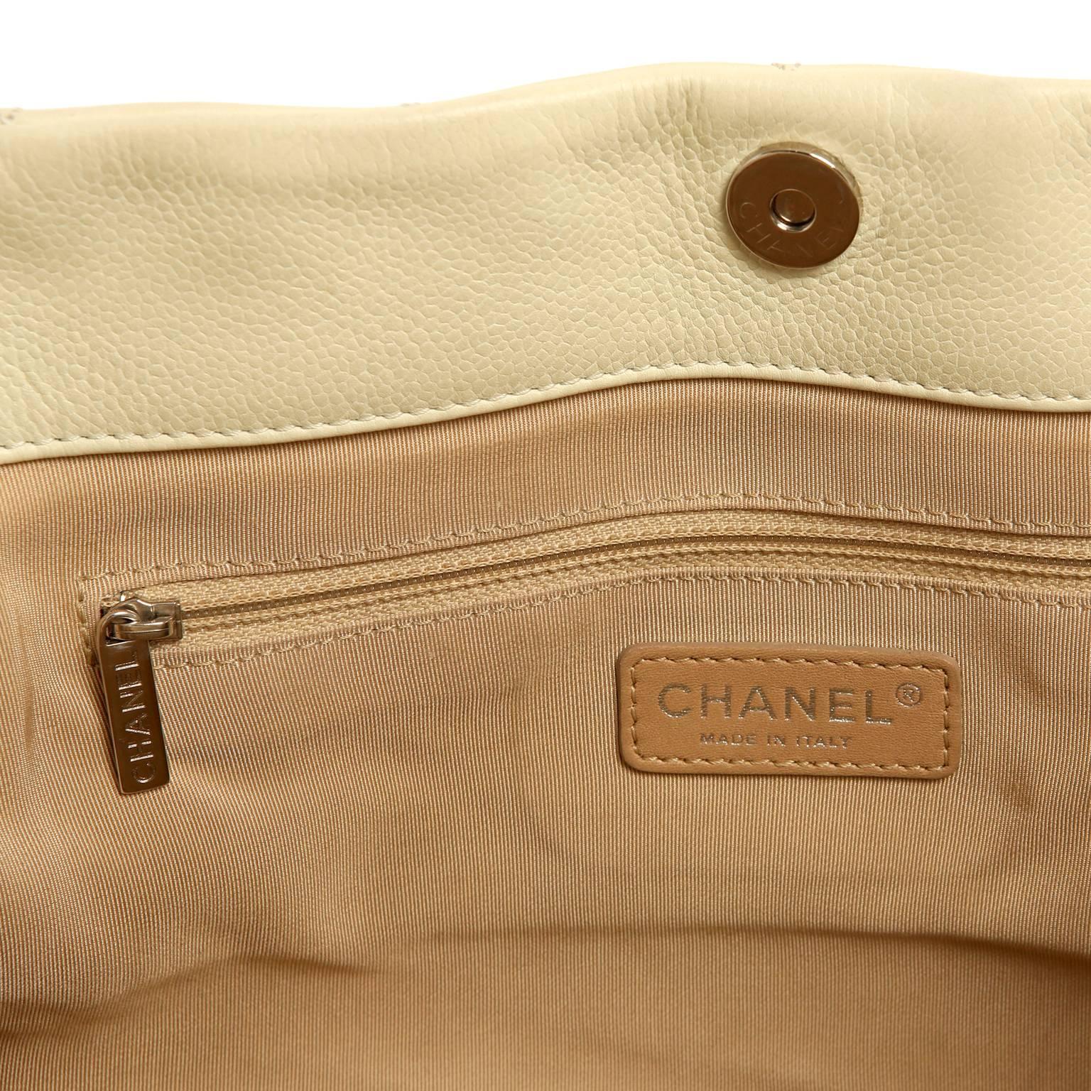 Chanel Ivory Leather Zip Around Expandable Tote Shoulder Bag 3