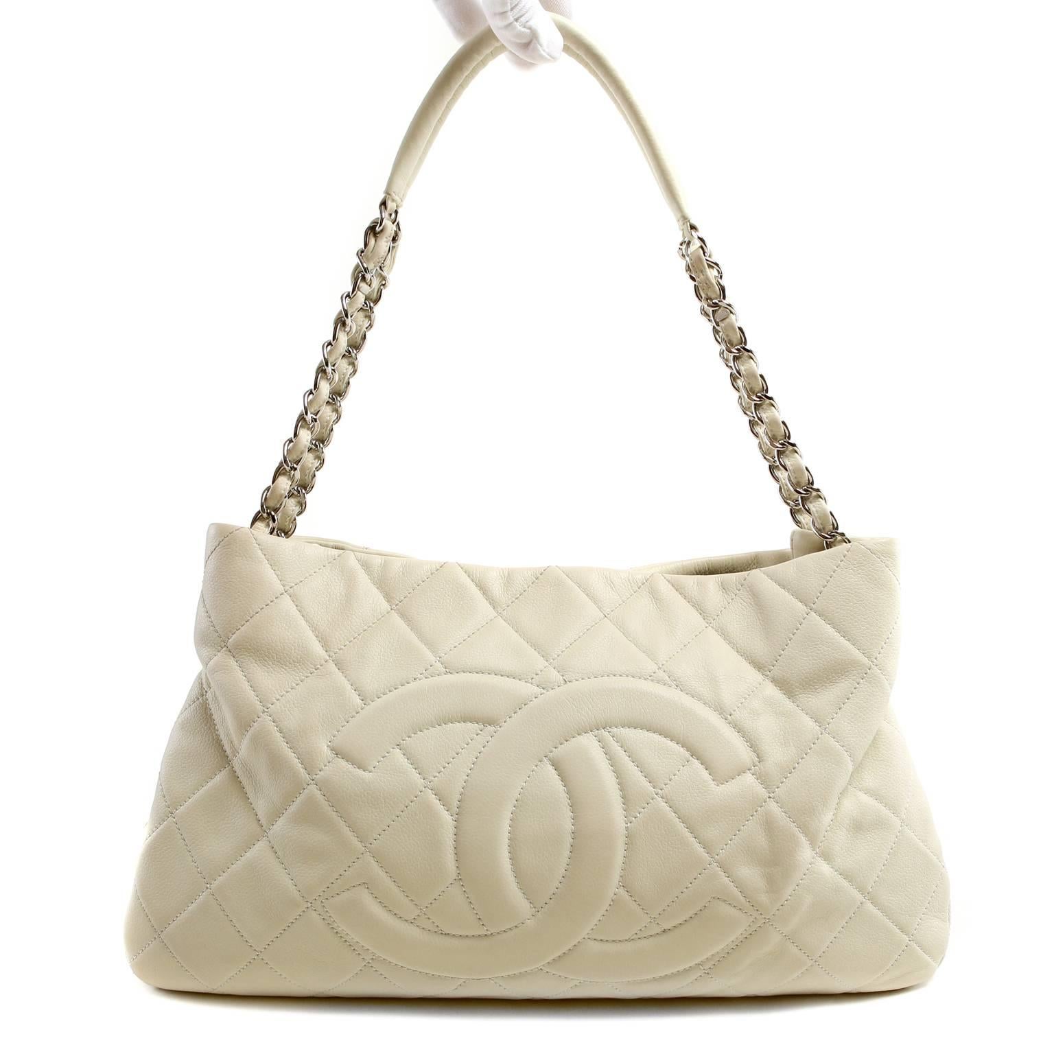 Chanel Ivory Leather Zip Around Expandable Tote Shoulder Bag 5