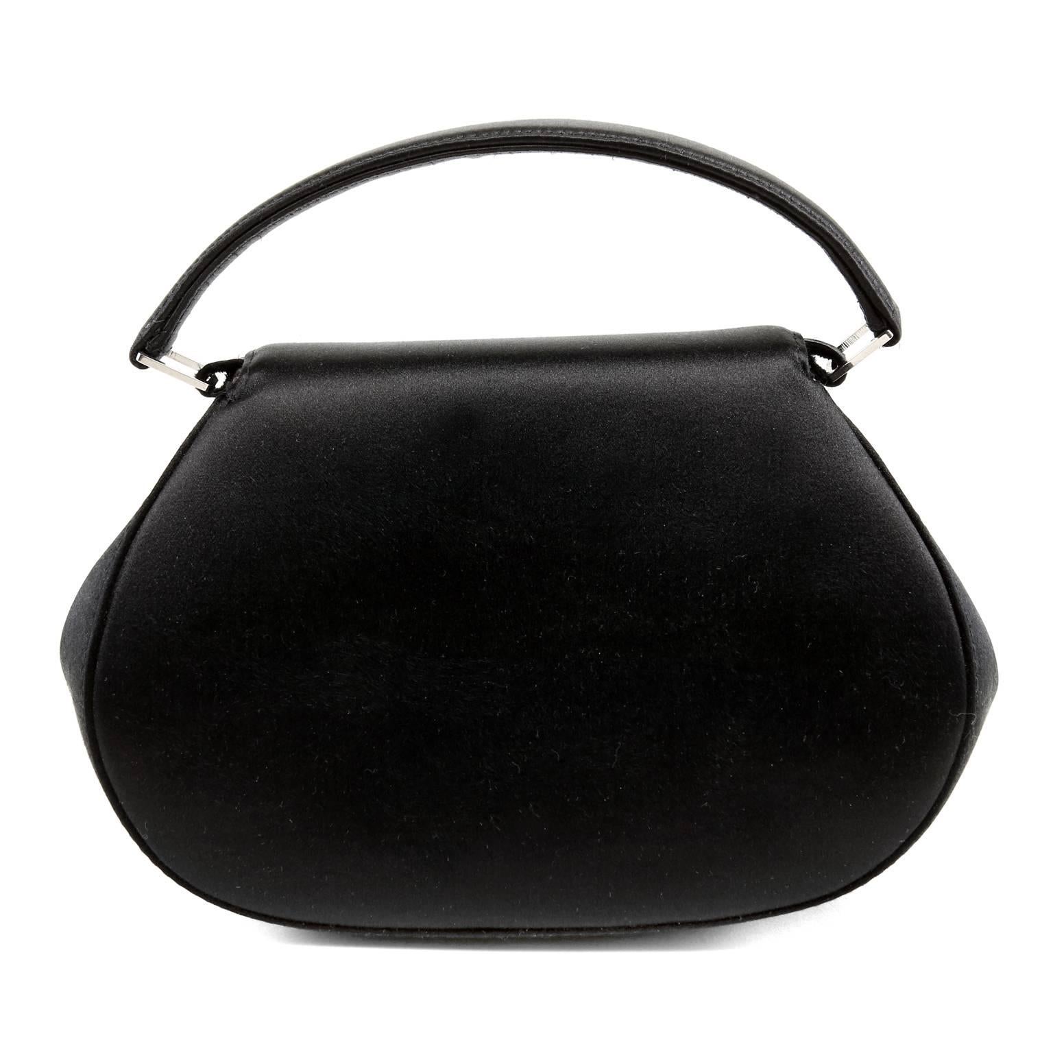 Chanel Black Satin Oval Evening Bag In Excellent Condition In Malibu, CA