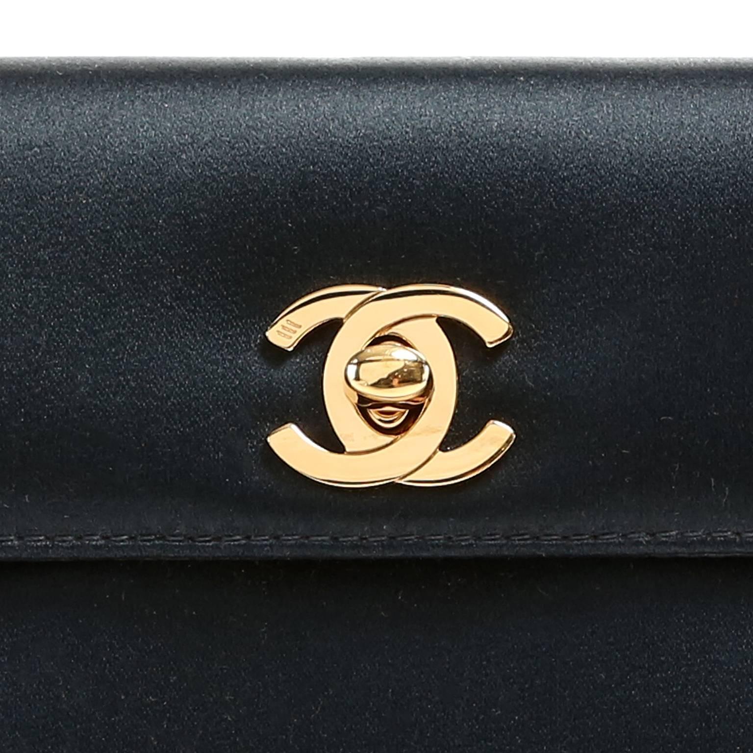 Chanel Navy Satin Evening Bag For Sale 1
