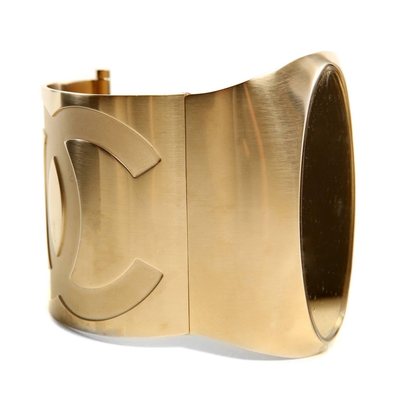 Women's Chanel Gold Matte CC Large Hinged Cuff