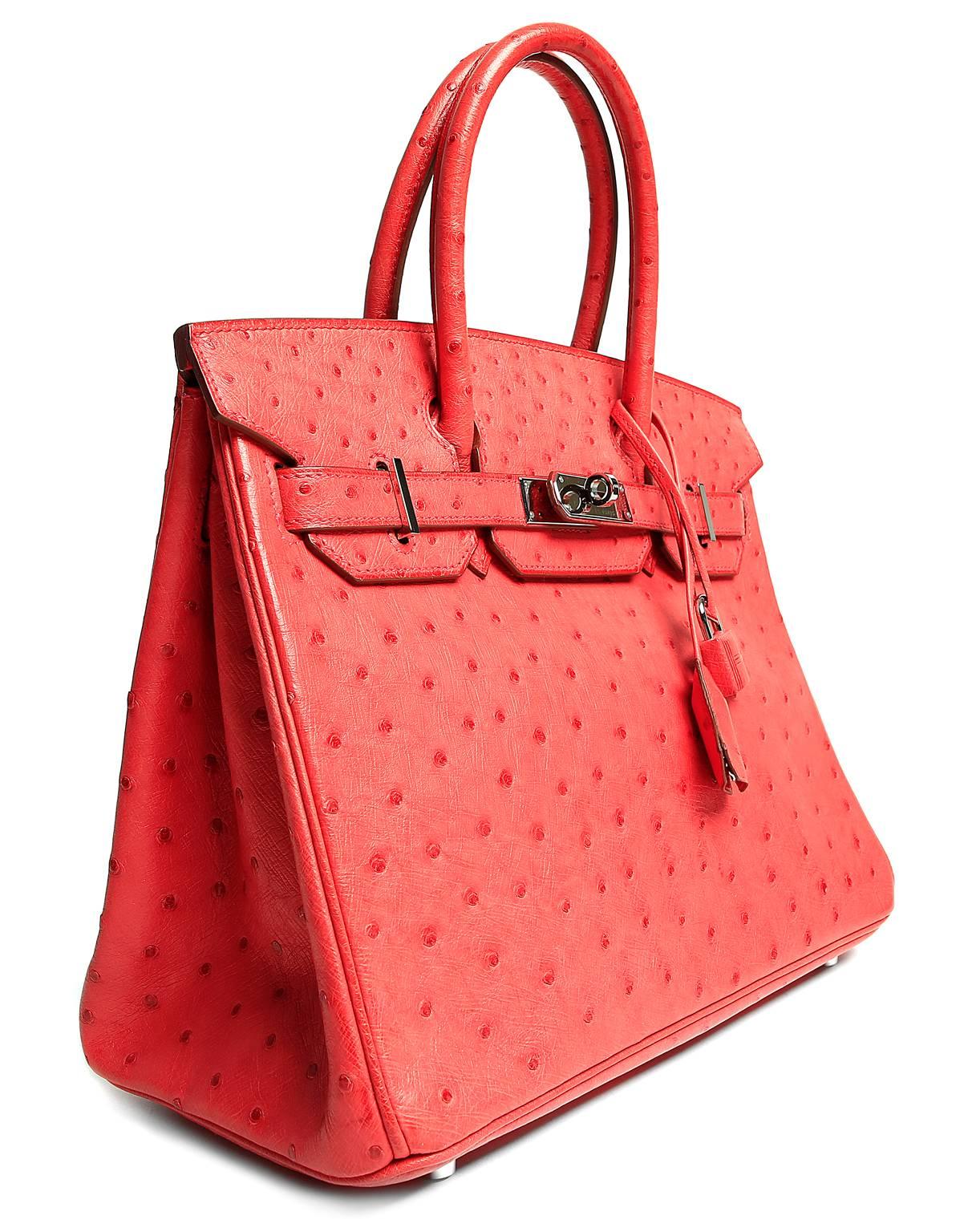Hermès Bougainvillea Ostrich 30 cm Birkin appears in pristine condition, likely never carried.   Hermès bags are considered the ultimate luxury item the world over.  Hand stitched by skilled craftsmen, wait lists of a year or more are commonplace