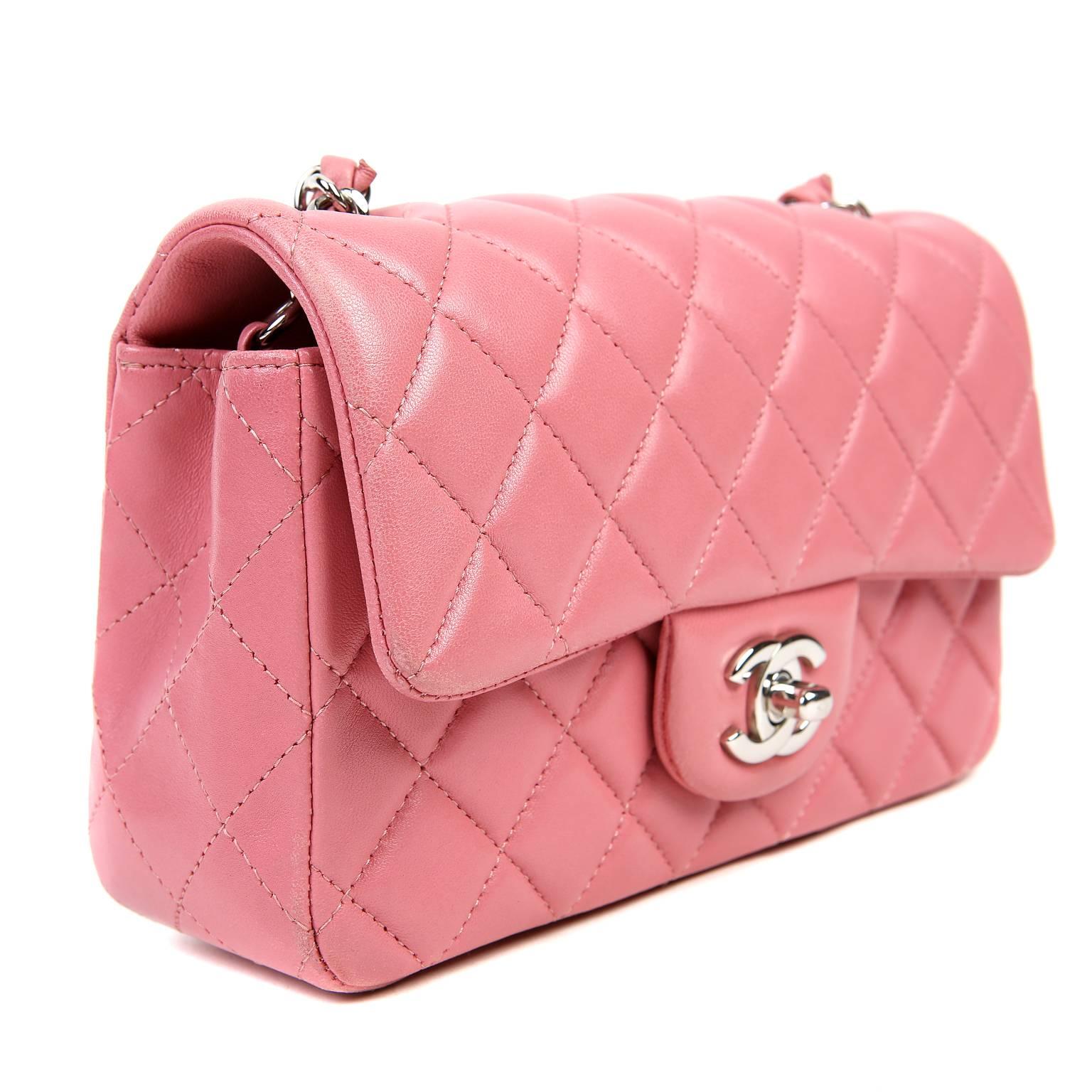 Chanel Pink Lambskin Mini Classic Flap SHW In Excellent Condition For Sale In Malibu, CA