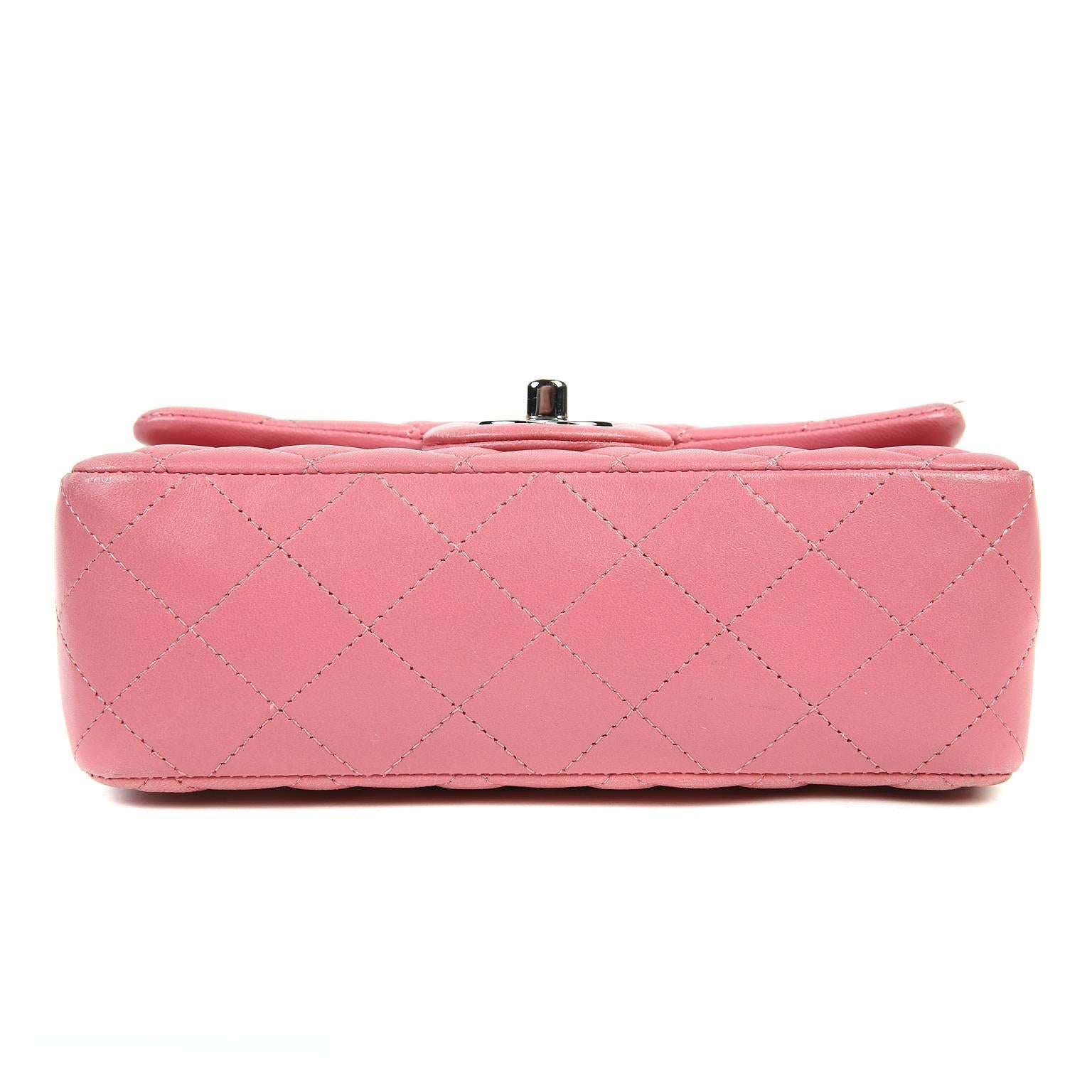 Women's Chanel Pink Lambskin Mini Classic Flap SHW For Sale