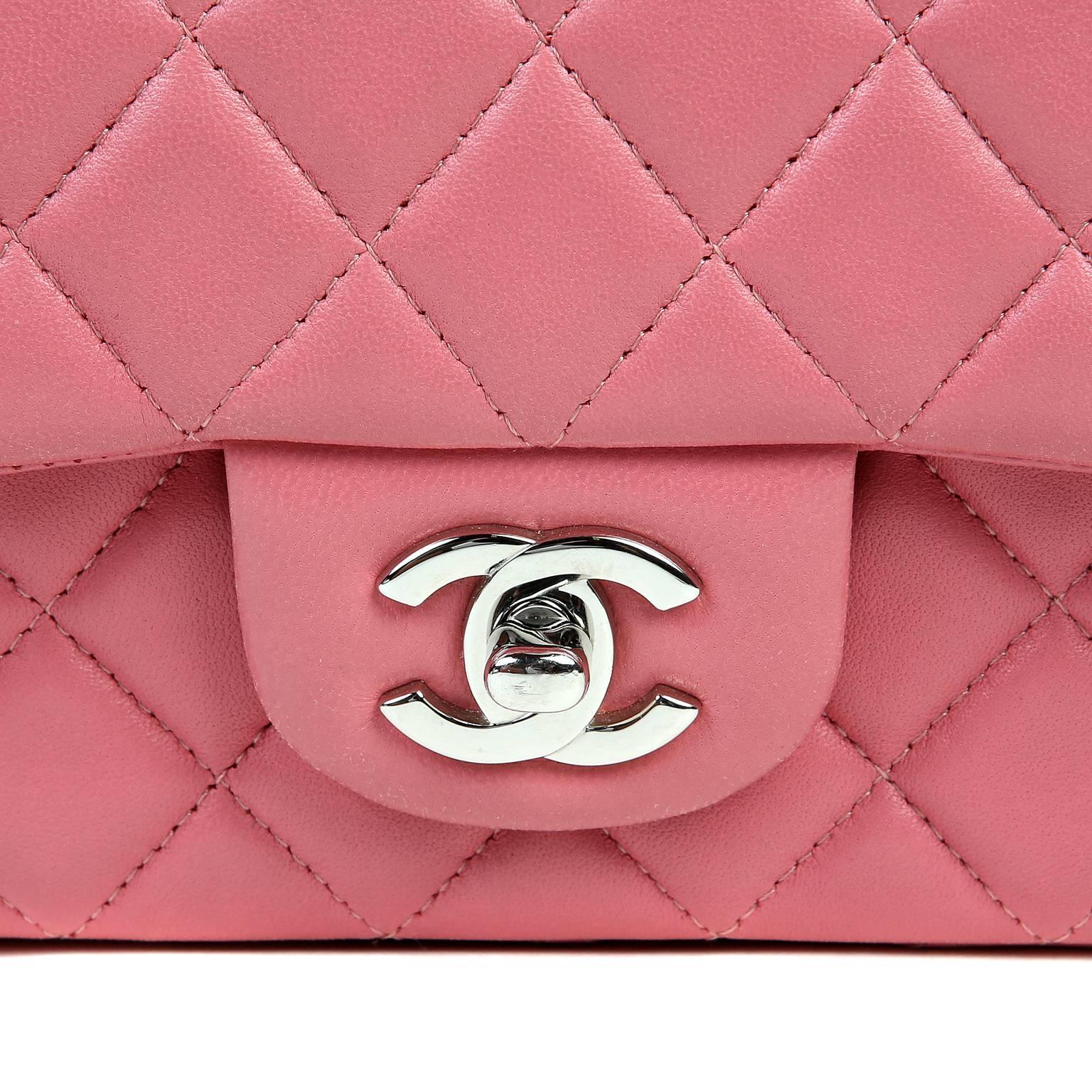Chanel Pink Lambskin Mini Classic Flap SHW For Sale 1