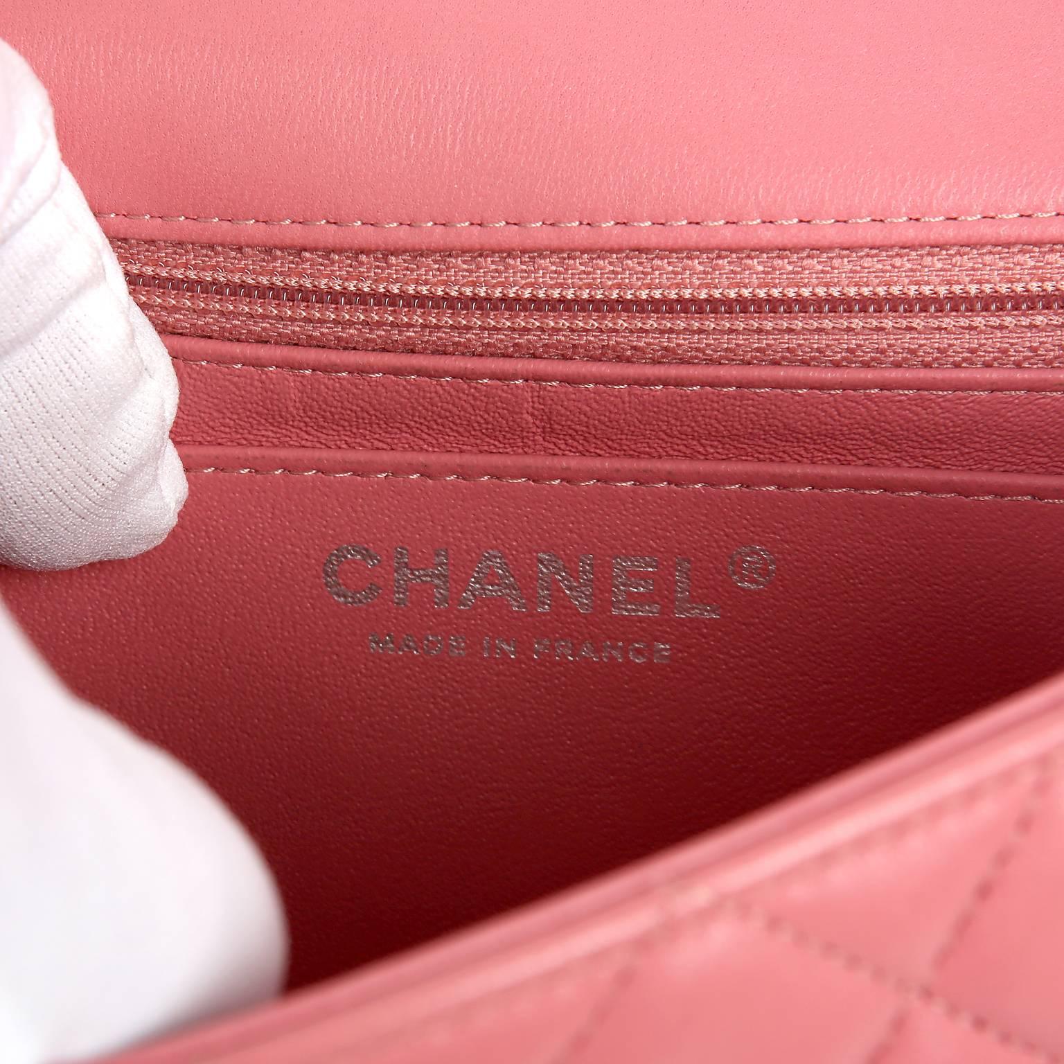 Chanel Pink Lambskin Mini Classic Flap SHW For Sale 3