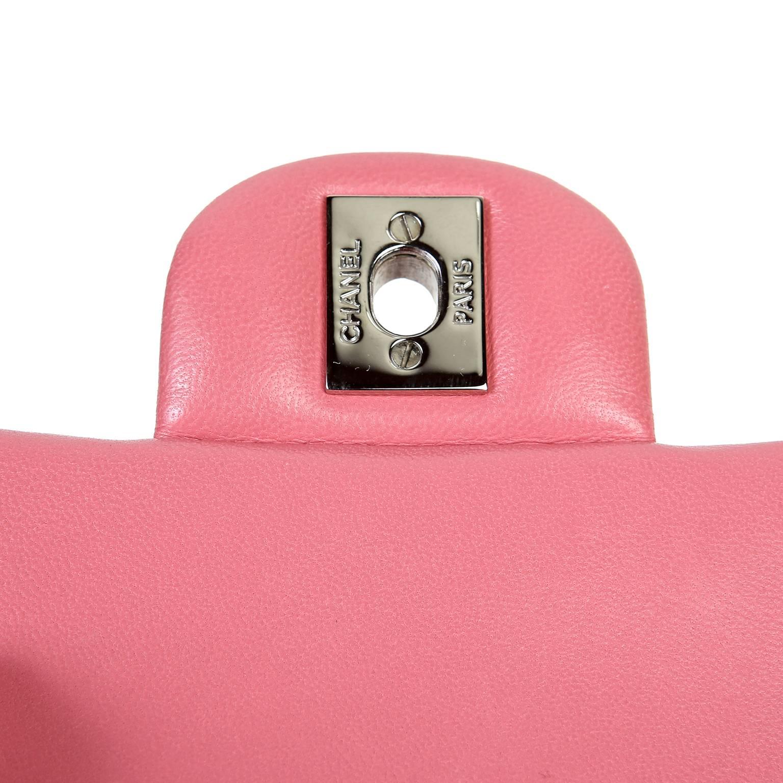 Chanel Pink Lambskin Mini Classic Flap SHW For Sale 4