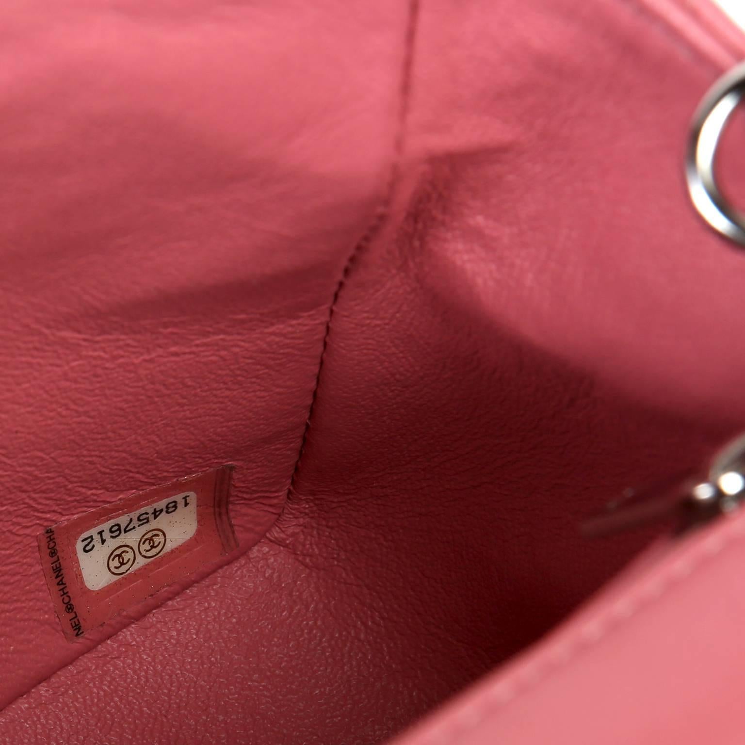 Chanel Pink Lambskin Mini Classic Flap SHW For Sale 5