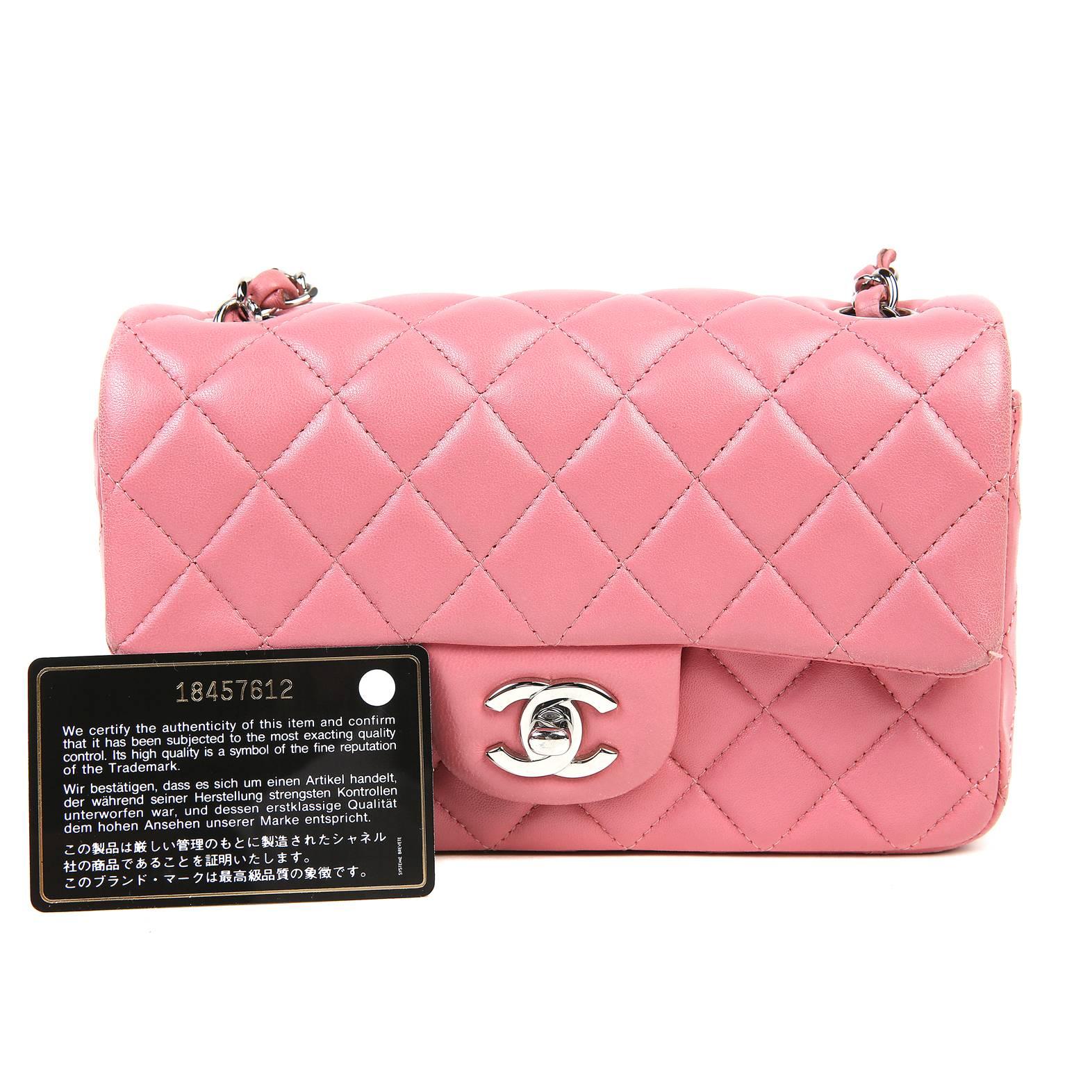 Chanel Pink Lambskin Mini Classic Flap SHW For Sale 6