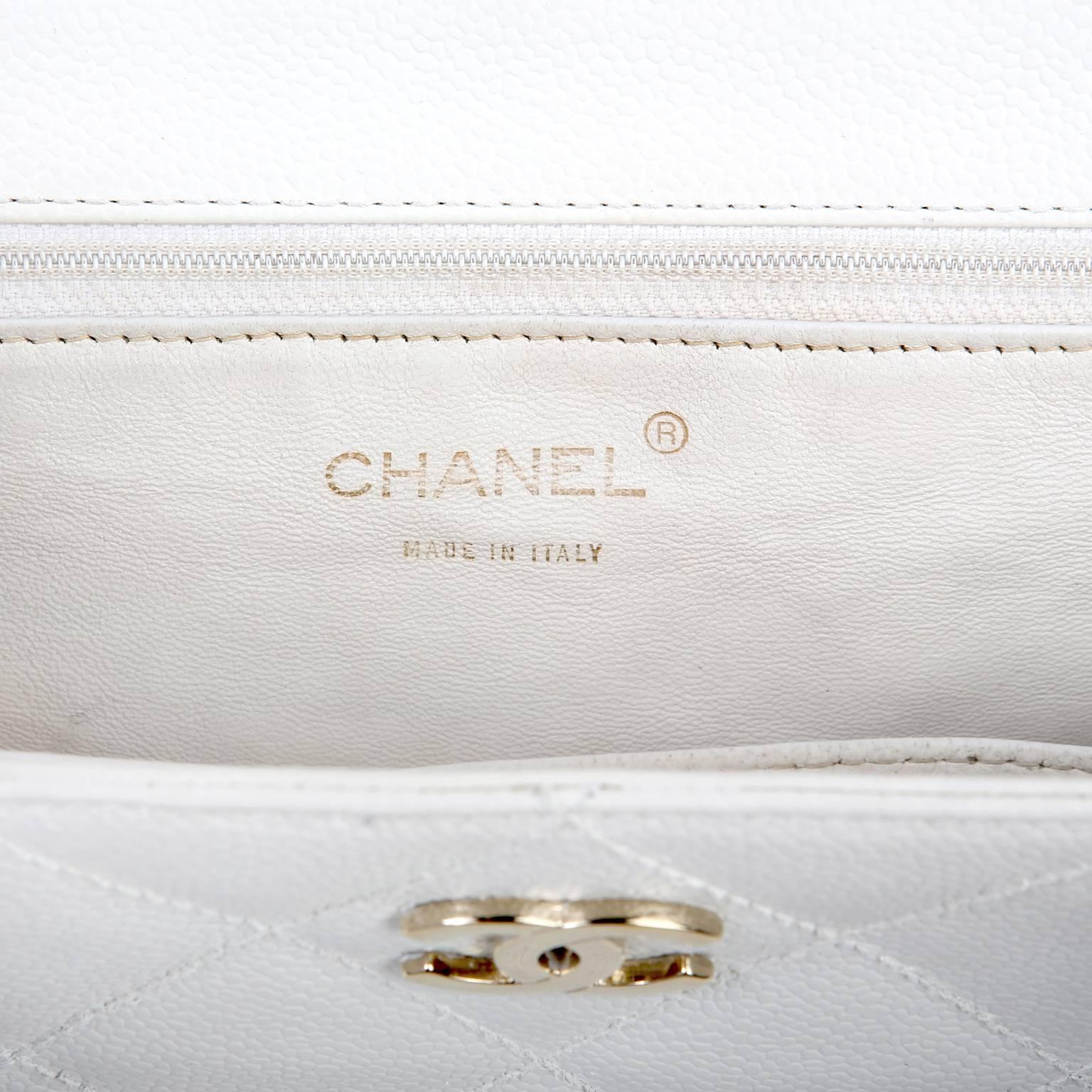 Chanel White Caviar Leather Tote Bag For Sale 3