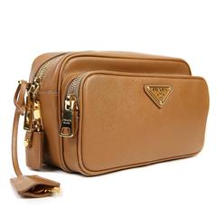 Prada Camel Saffiano Leather Small Crossbody Bag