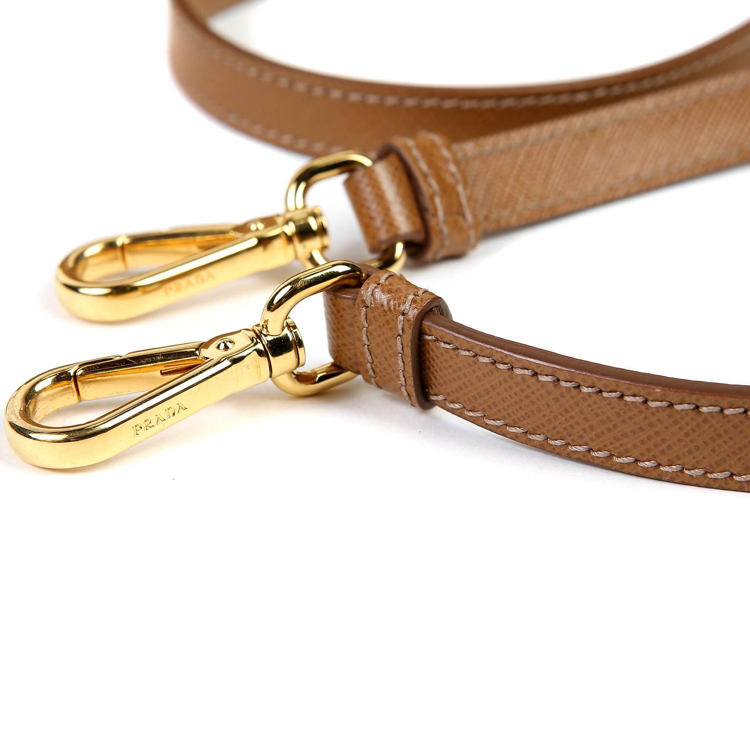 Women's Prada Camel Saffiano Leather Small Crossbody Bag