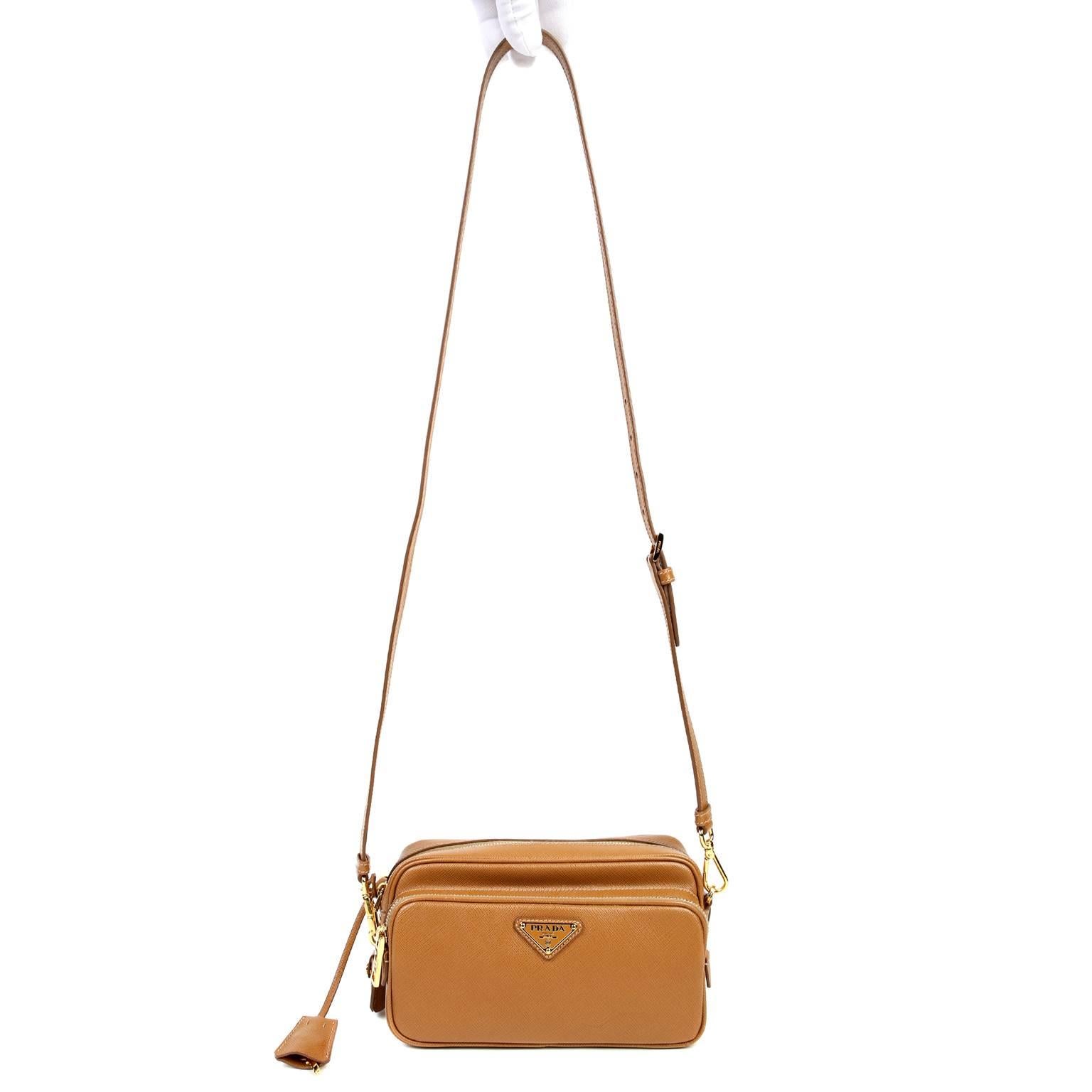 Prada Camel Saffiano Leather Small Crossbody Bag  3