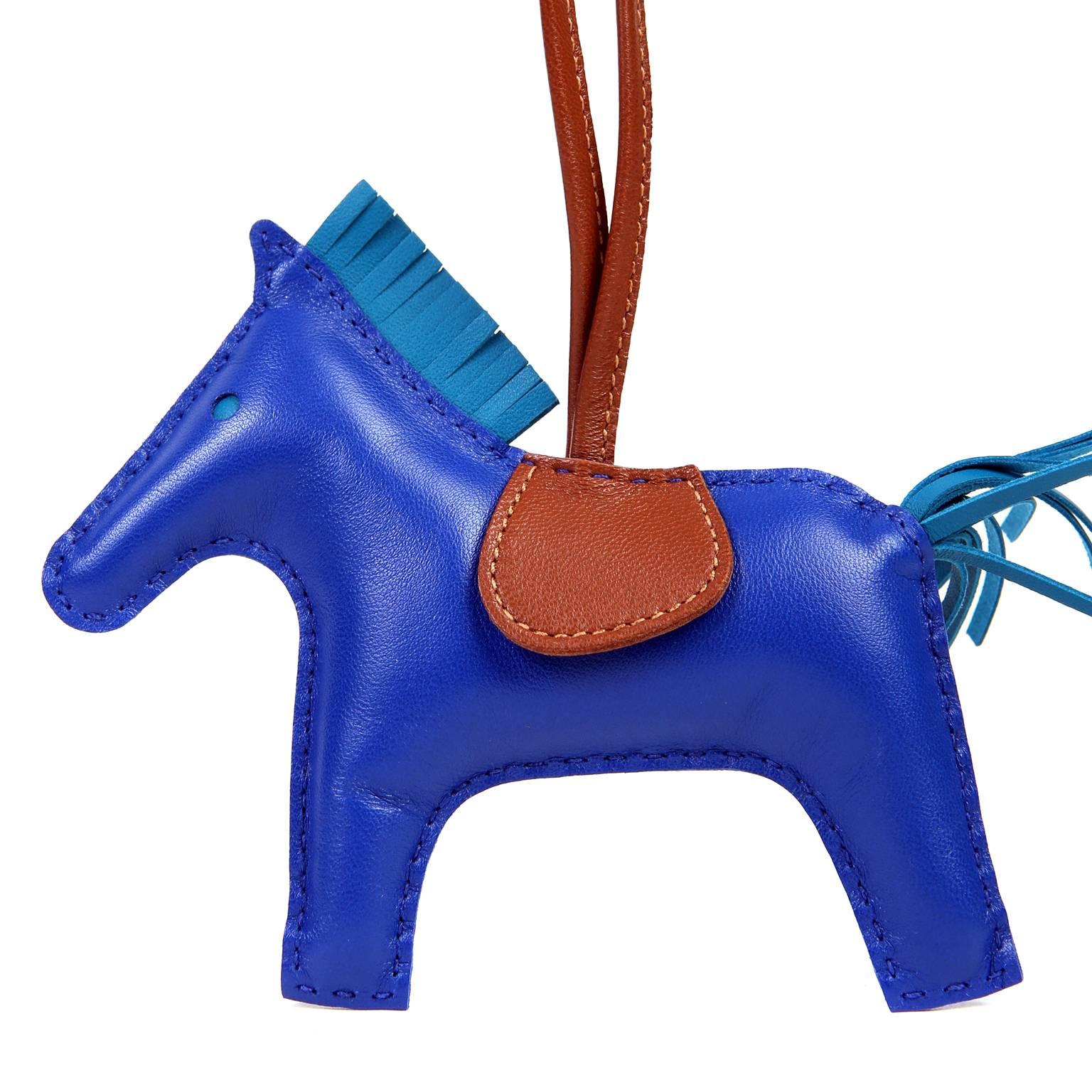 Women's Hermès Blue Electrique Lambskin Milo Rodeo Horse Charm