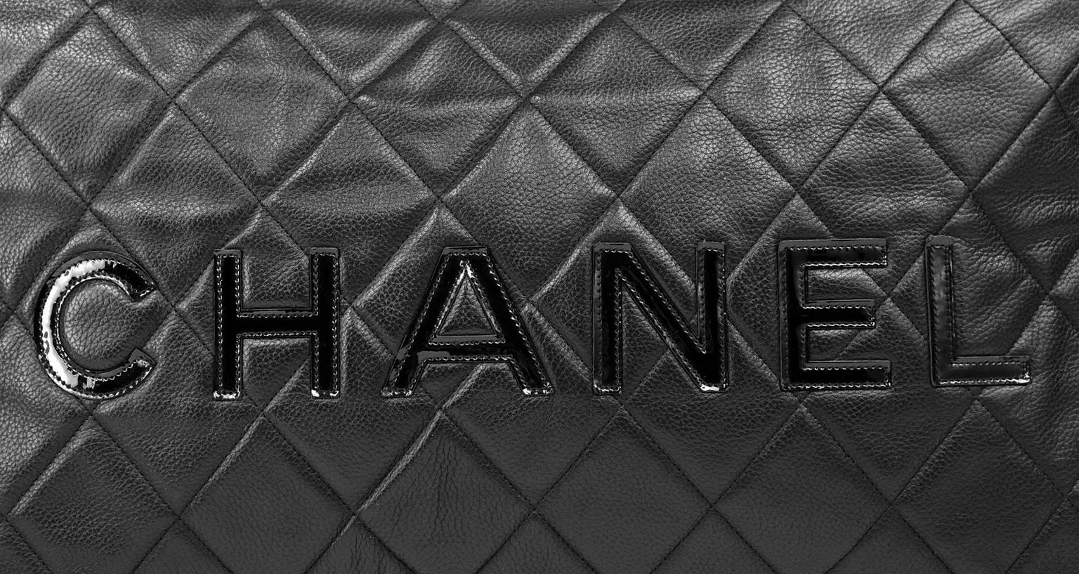 Chanel Black Leather Overnight Travel Bag- Unisex For Sale 1