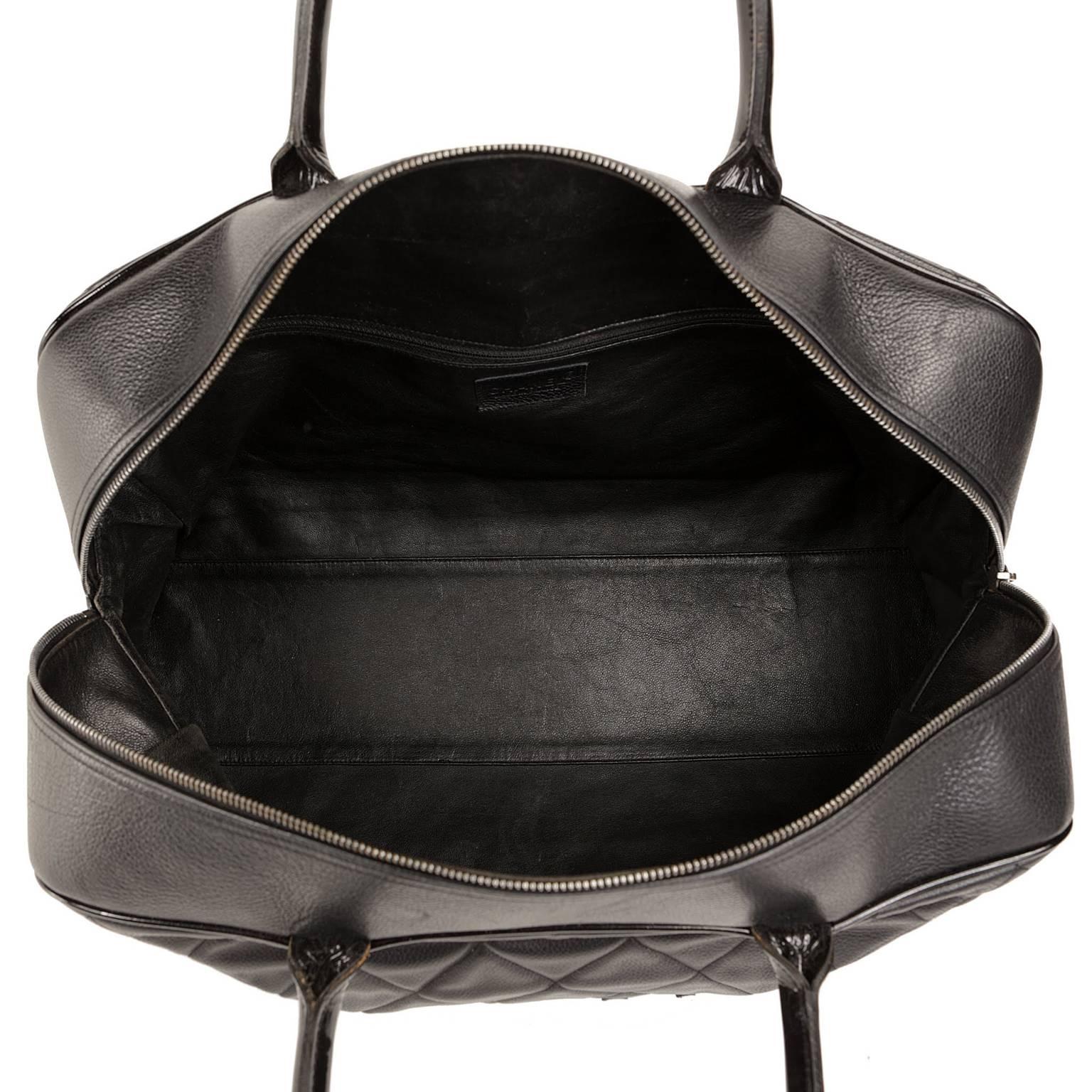 Chanel Black Leather Overnight Travel Bag- Unisex For Sale 2