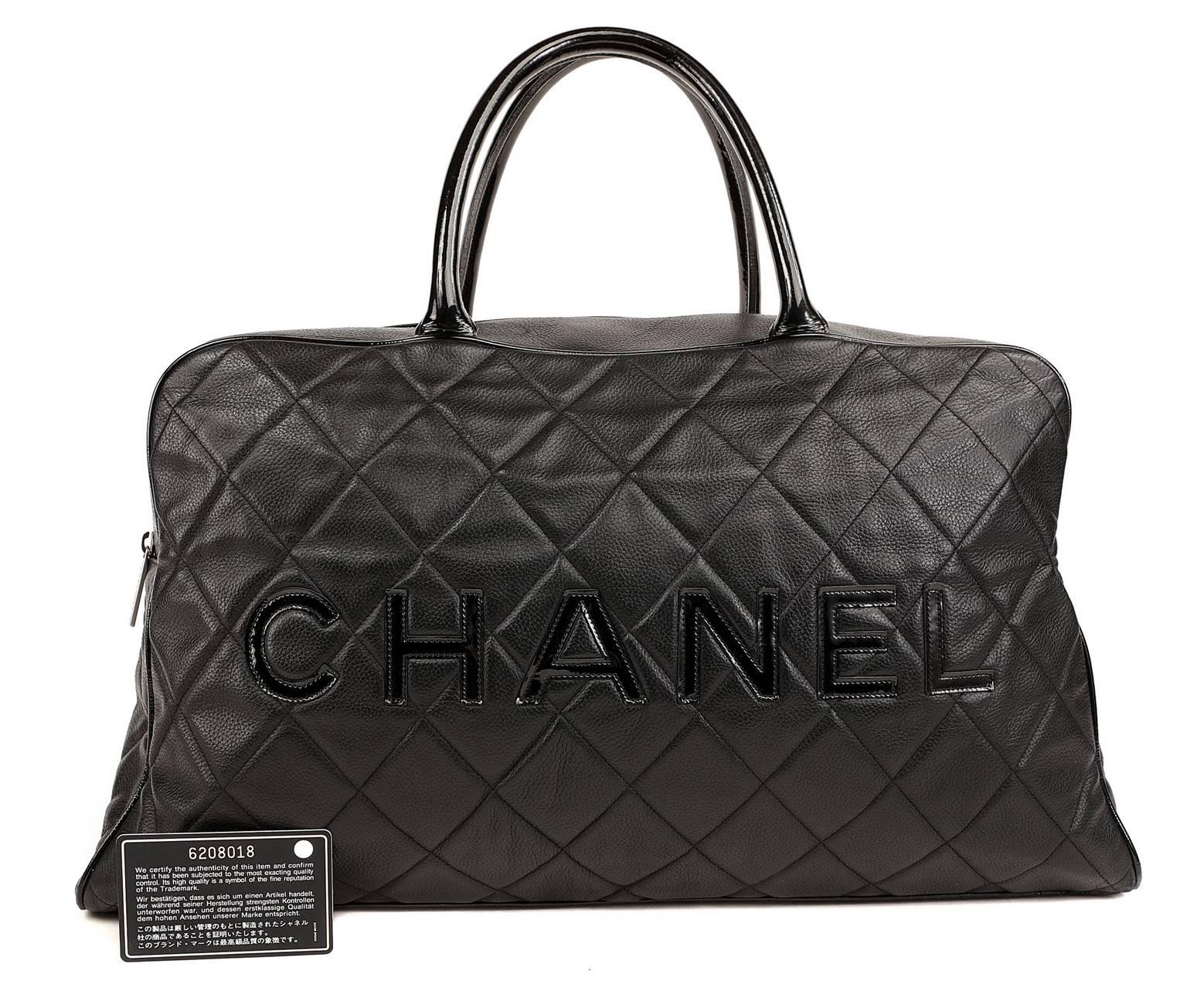Chanel Black Leather Overnight Travel Bag- Unisex For Sale 5