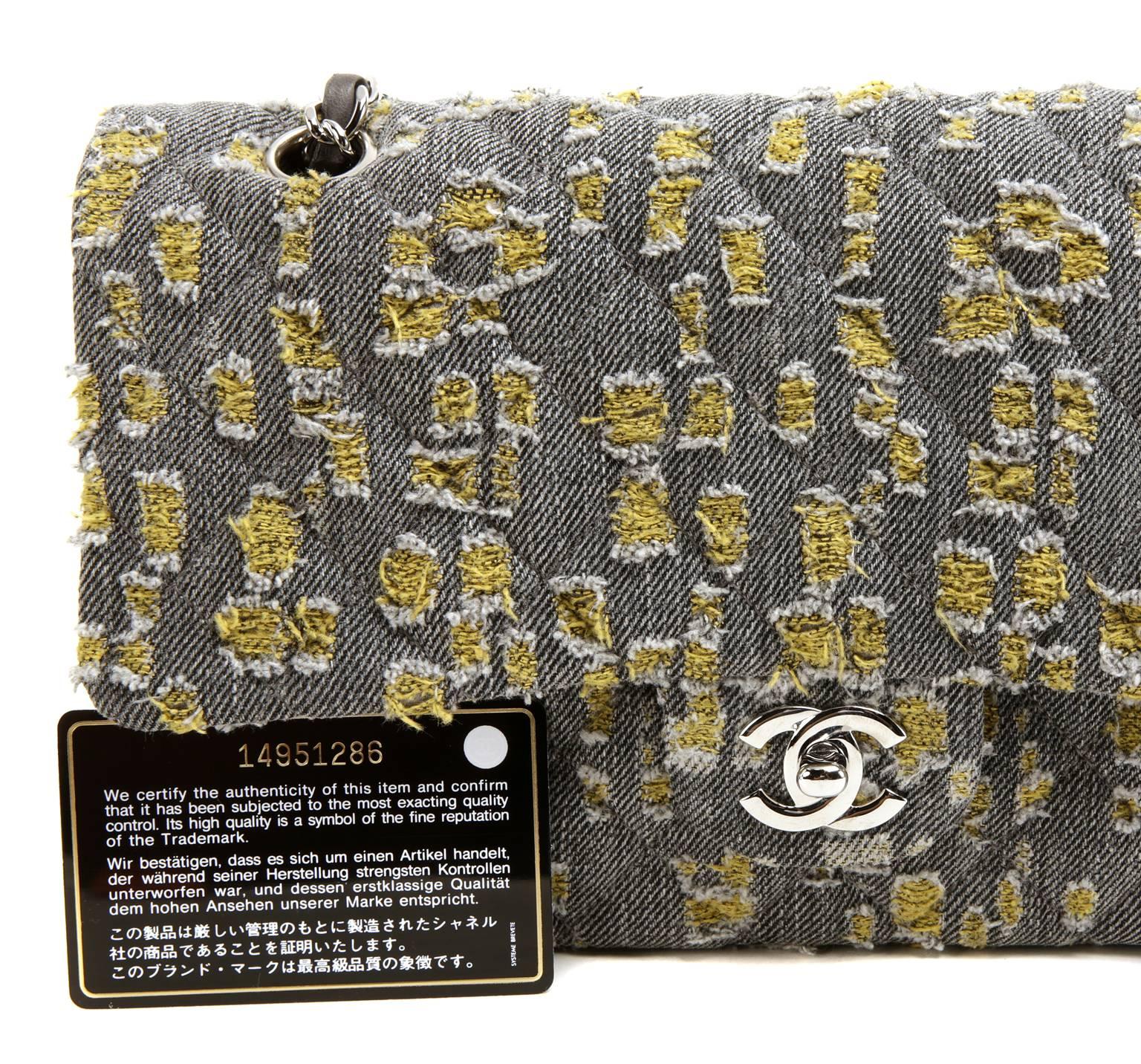 Chanel Grey and Yellow Tweed Double Flap Classic- Medium 5