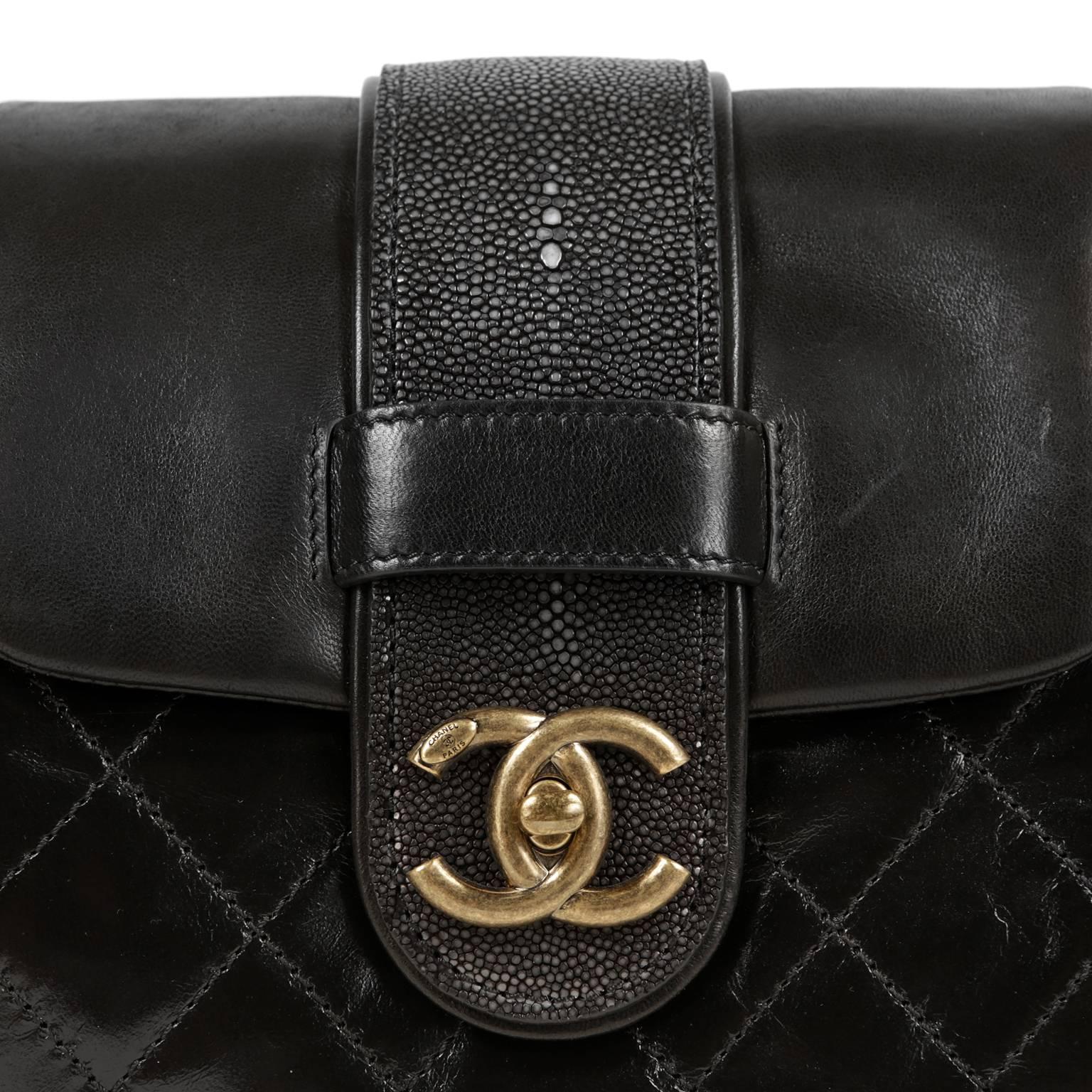 Chanel Black Calfskin and Stingray Accordion Bag For Sale 1