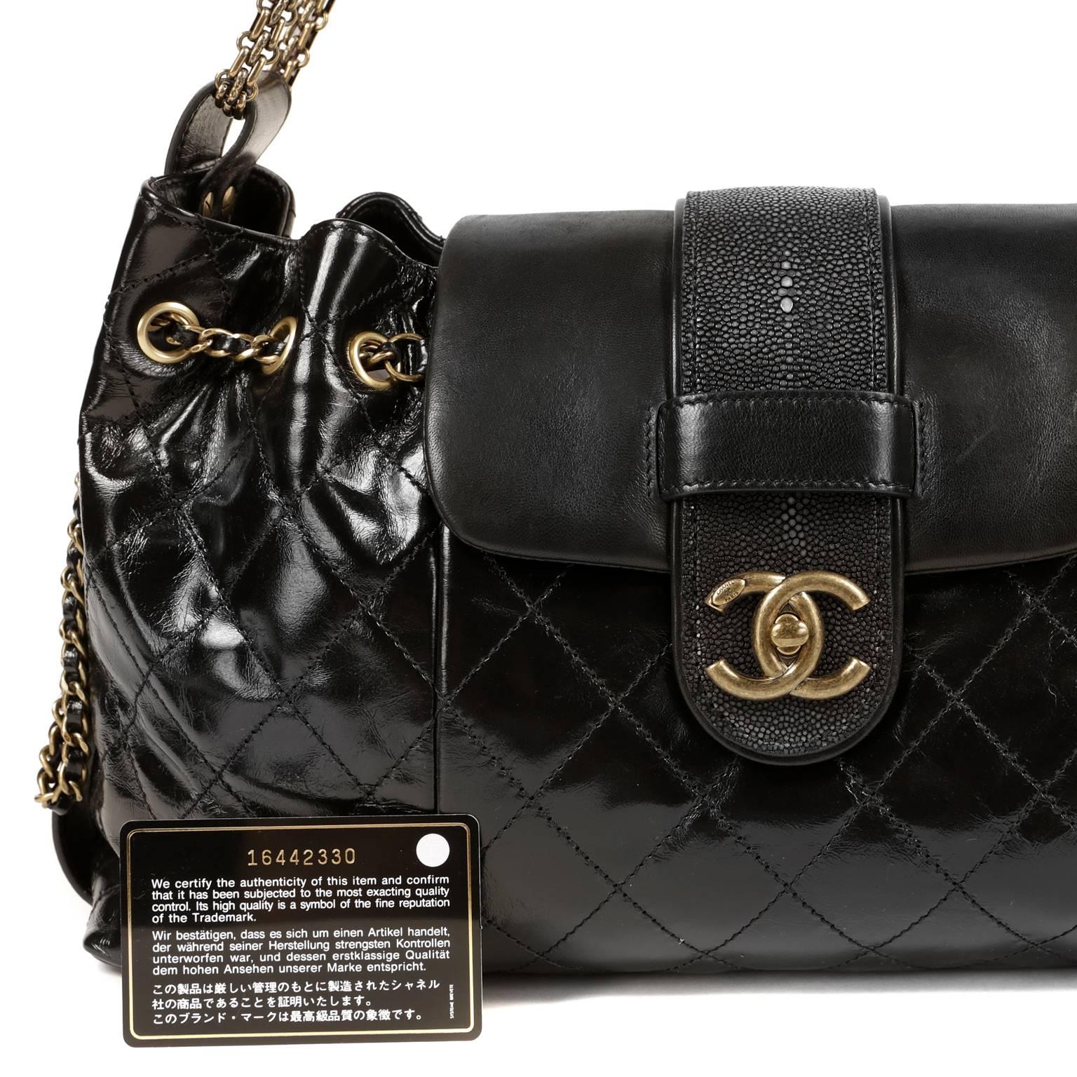 Chanel Black Calfskin and Stingray Accordion Bag For Sale 6