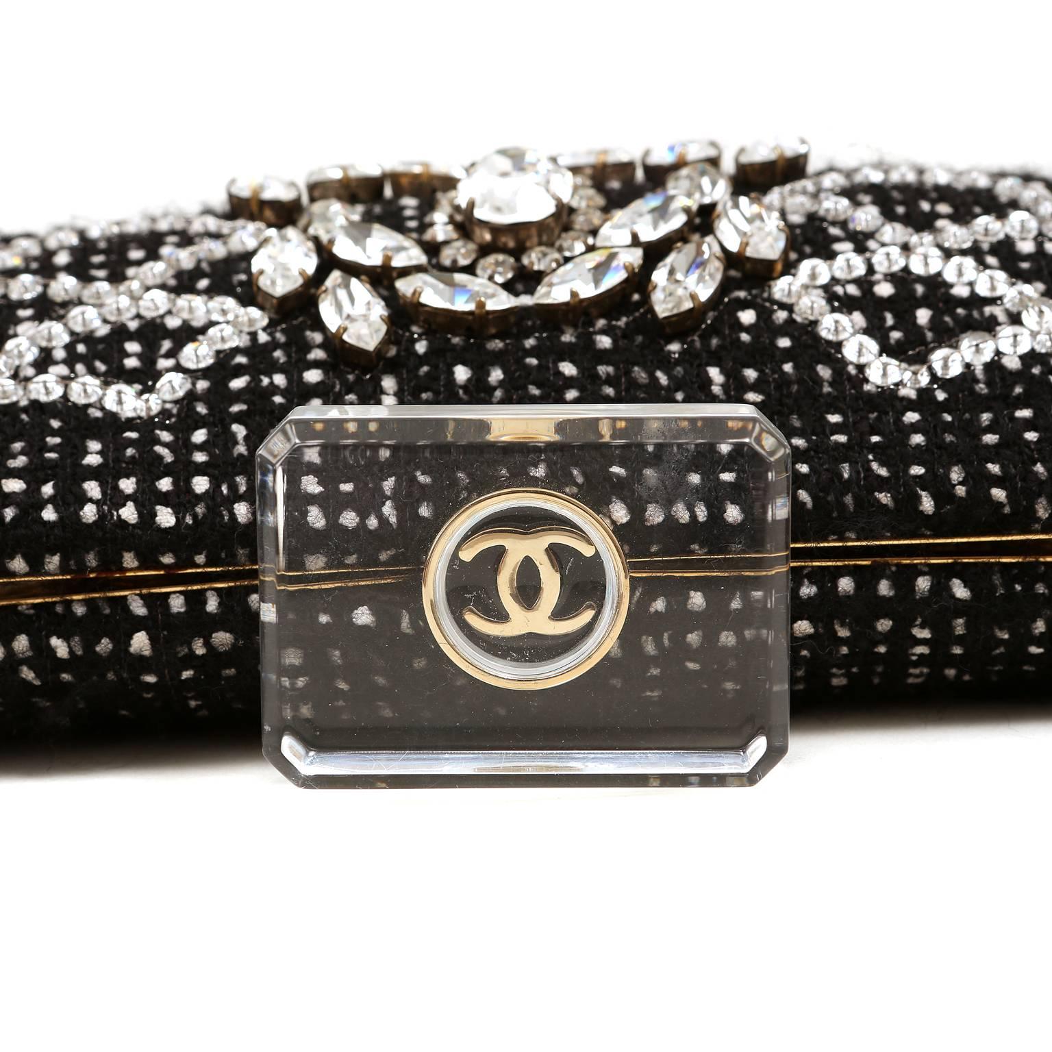 Chanel Black Tweed Rhinestone Clutch- Runway For Sale 1