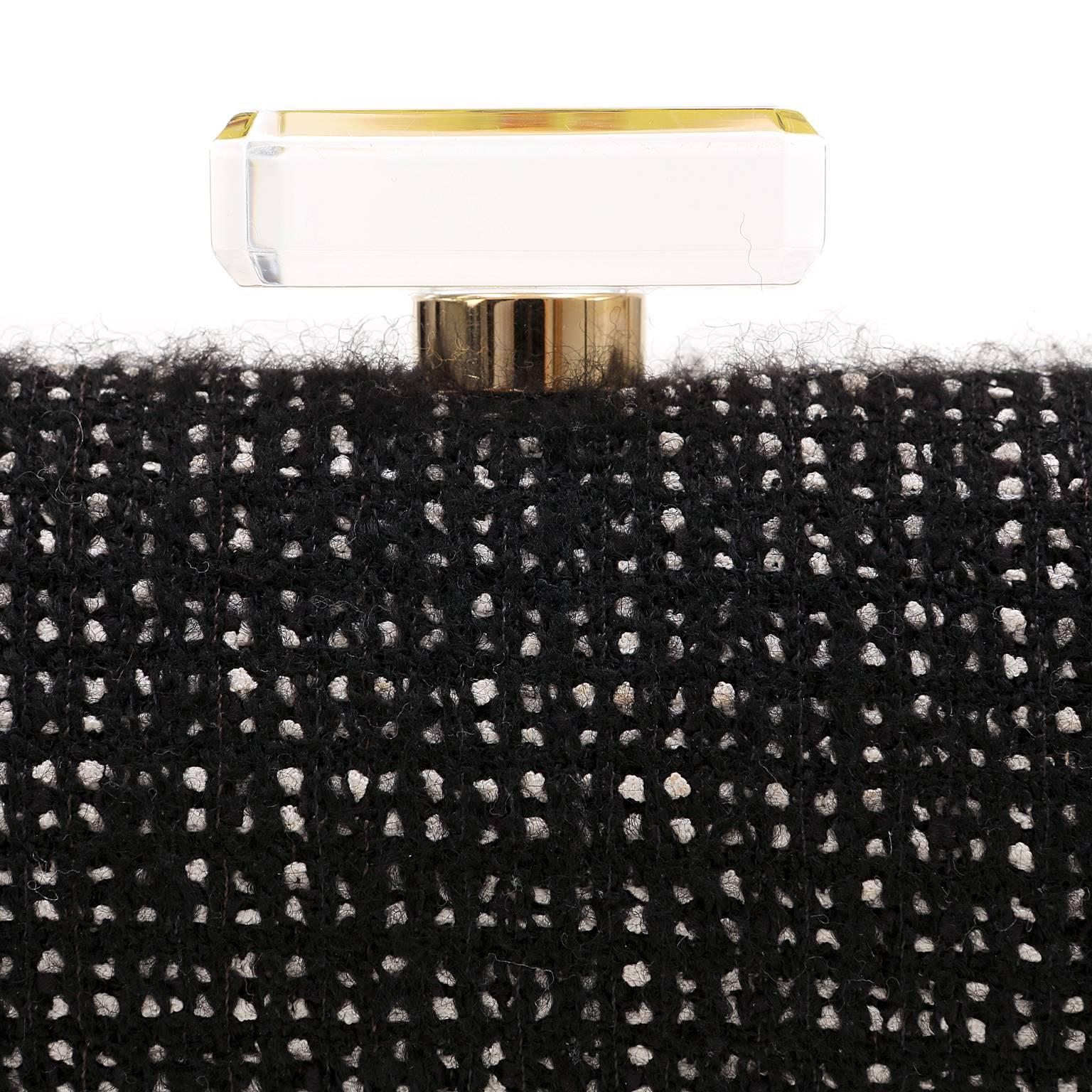 Chanel Black Tweed Rhinestone Clutch- Runway For Sale 3