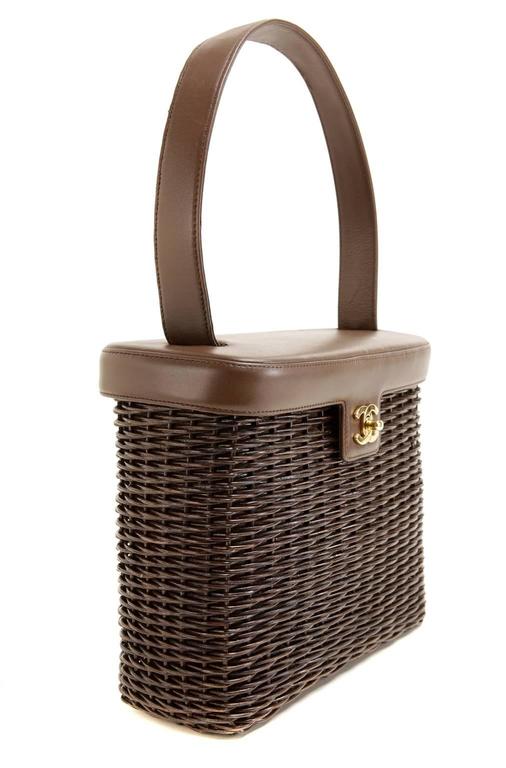Chanel Vintage Brown Wicker Picnic Basket Bag