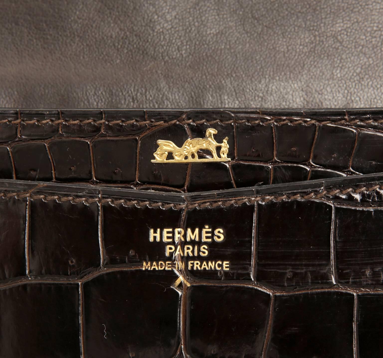 Hermès Brown Crocodile Lydie Clutch with Strap 3