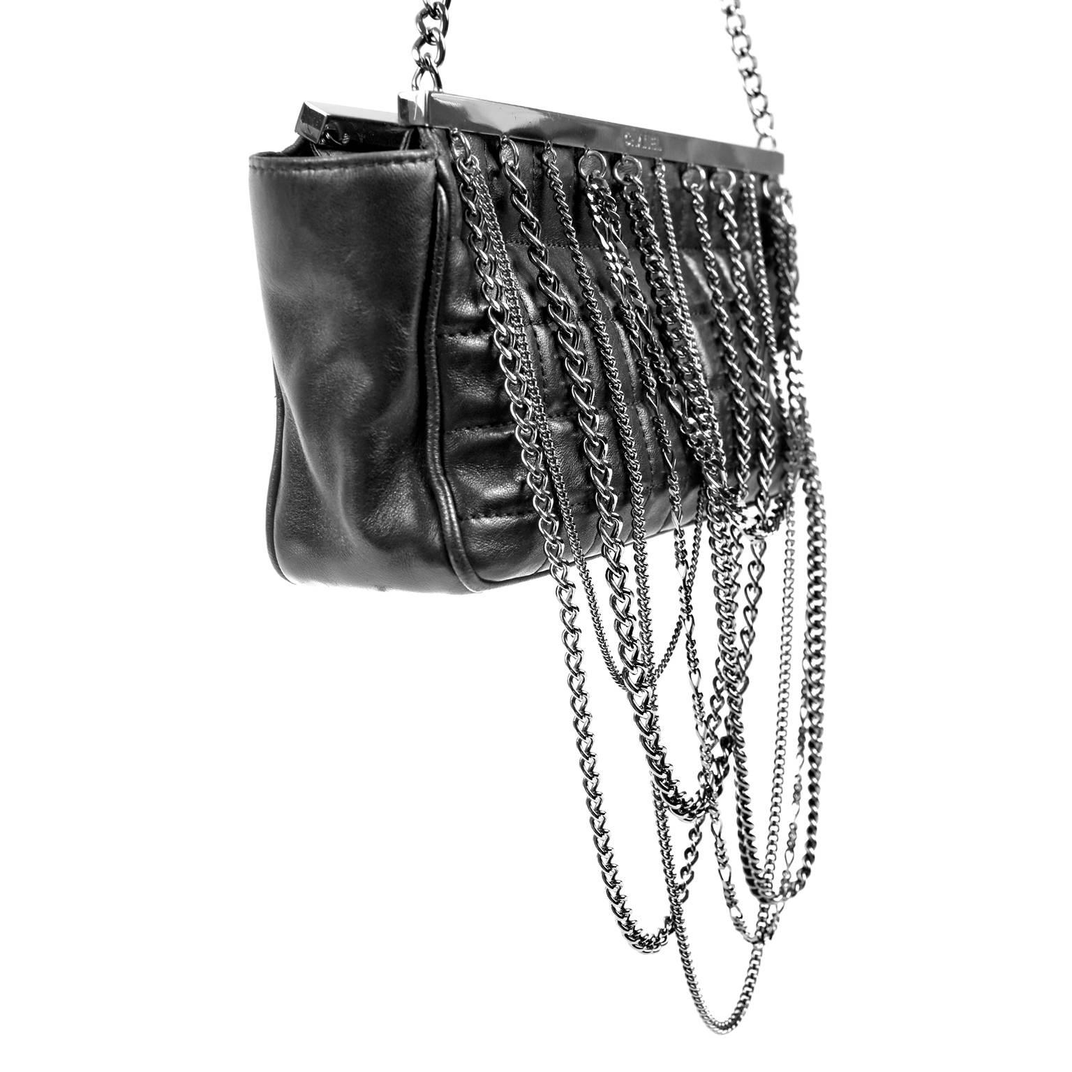 Chanel Black Lambskin Dripping Chains Evening Bag In Excellent Condition For Sale In Malibu, CA