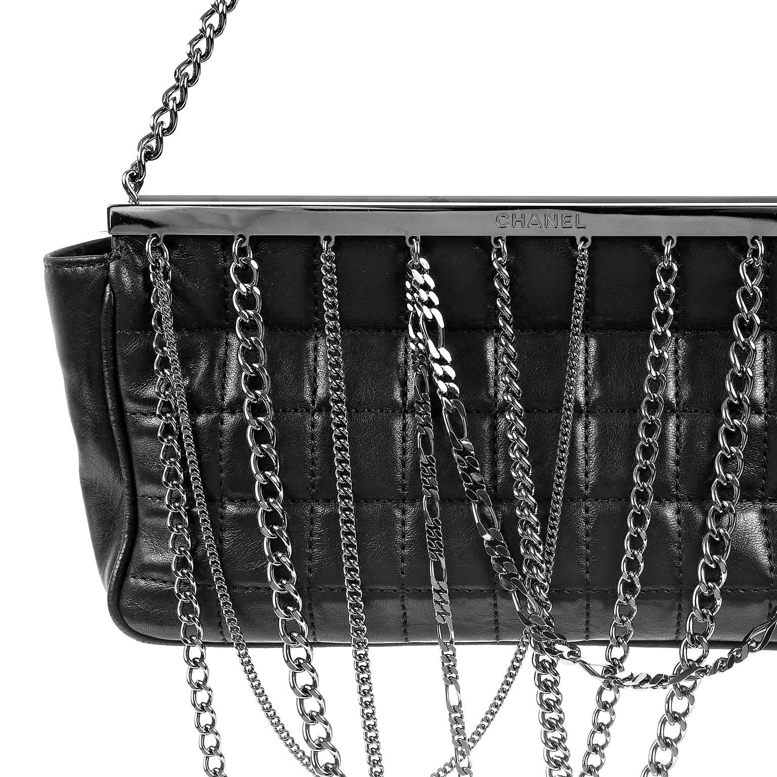 Chanel Black Lambskin Dripping Chains Evening Bag For Sale 1