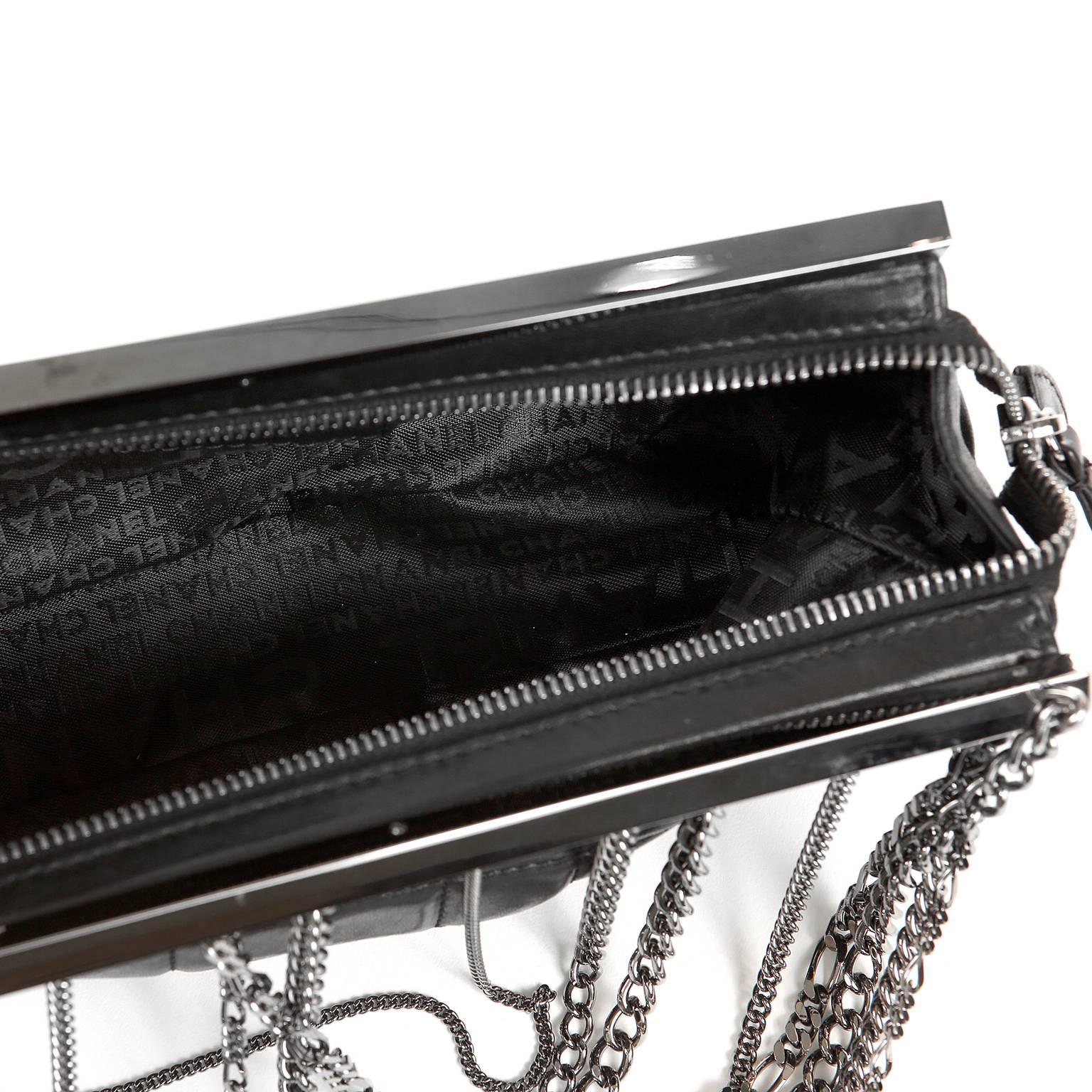 Chanel Black Lambskin Dripping Chains Evening Bag For Sale 3