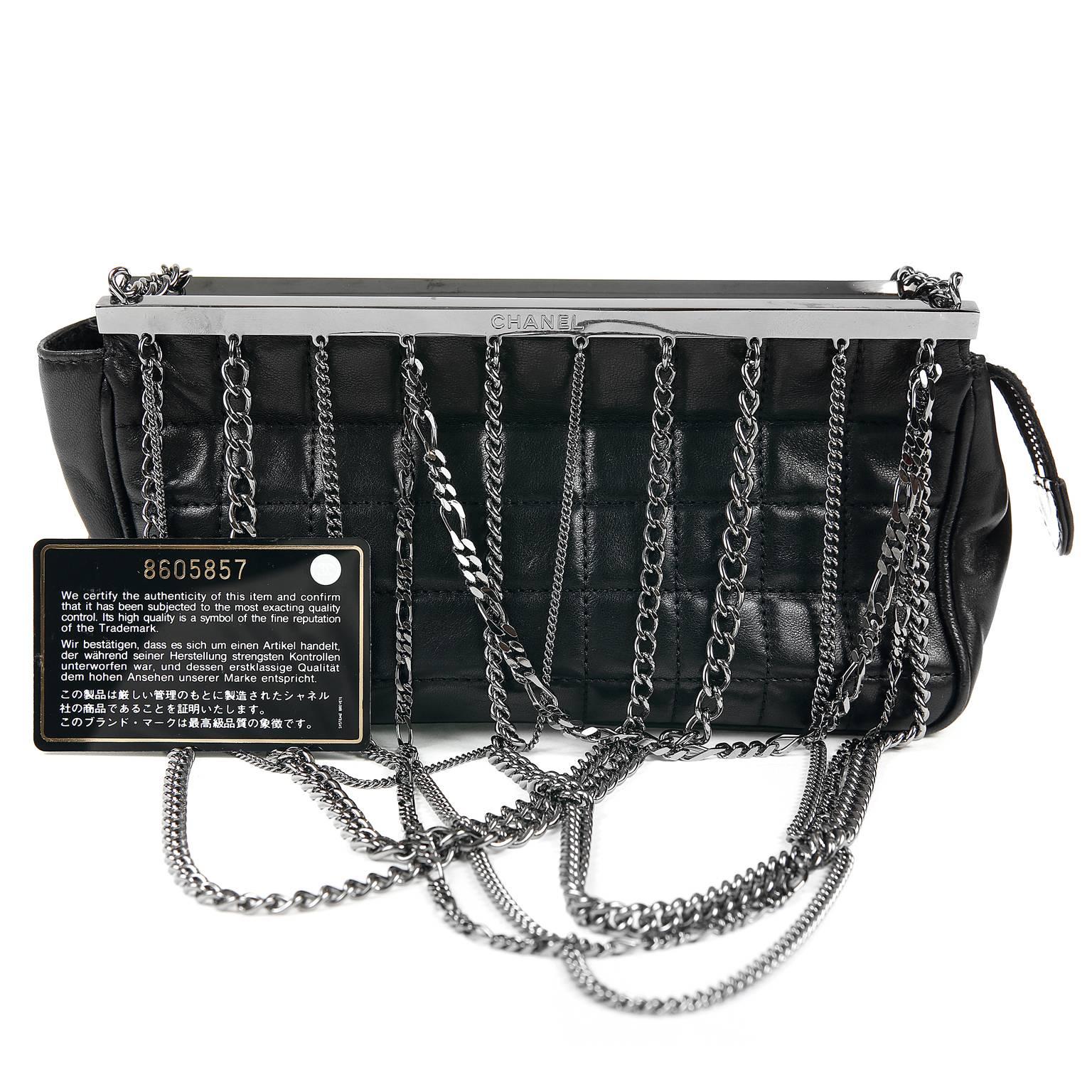 Chanel Black Lambskin Dripping Chains Evening Bag For Sale 6