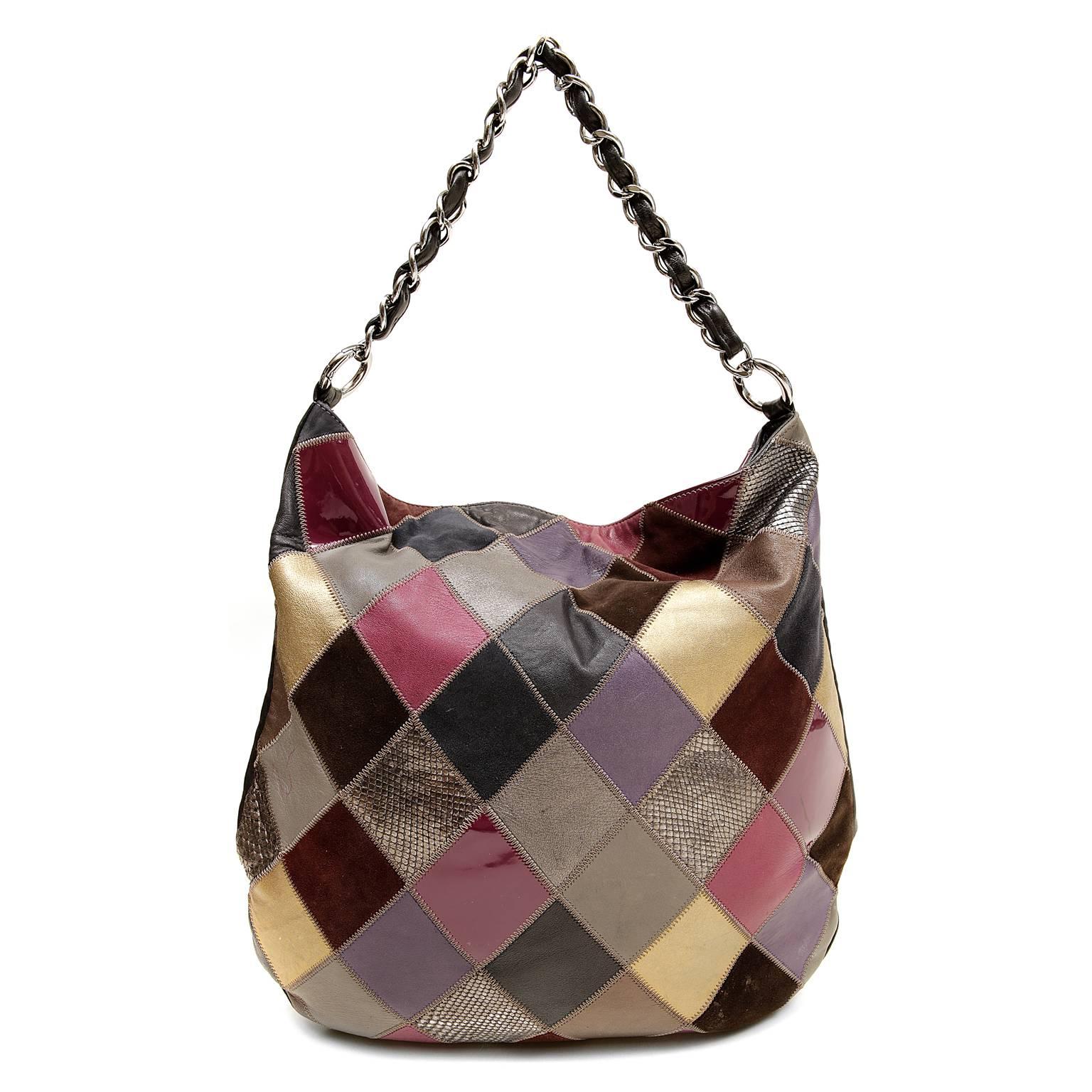 Chanel Multicolor Patchwork Hobo- EXCELLENT PLUS
 The unique style combines texture and color brilliantly; perfect for everyday enjoyment. 

Suede, python, and leather patches are sewn together in a harlequin pattern.  Neutrals, metallics and jewel