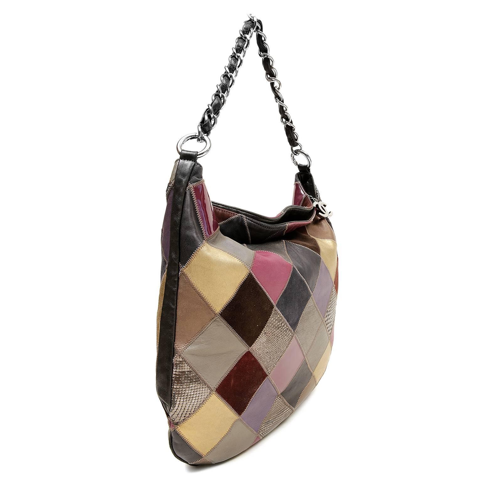 Brown Chanel Multicolor Python Suede Leather Patchwork Hobo  For Sale