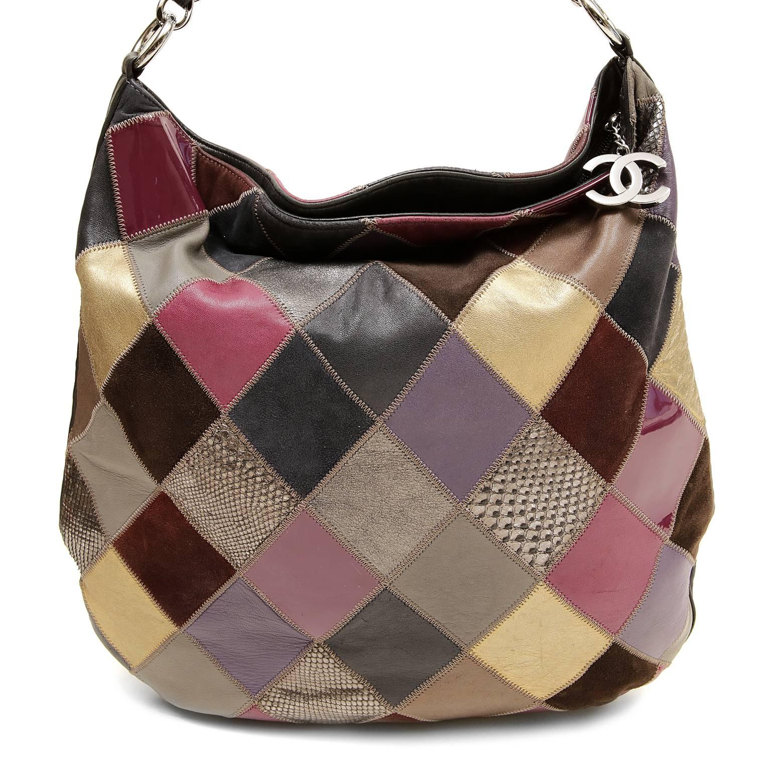 Chanel Multicolor Python Suede Leather Patchwork Hobo  For Sale 3