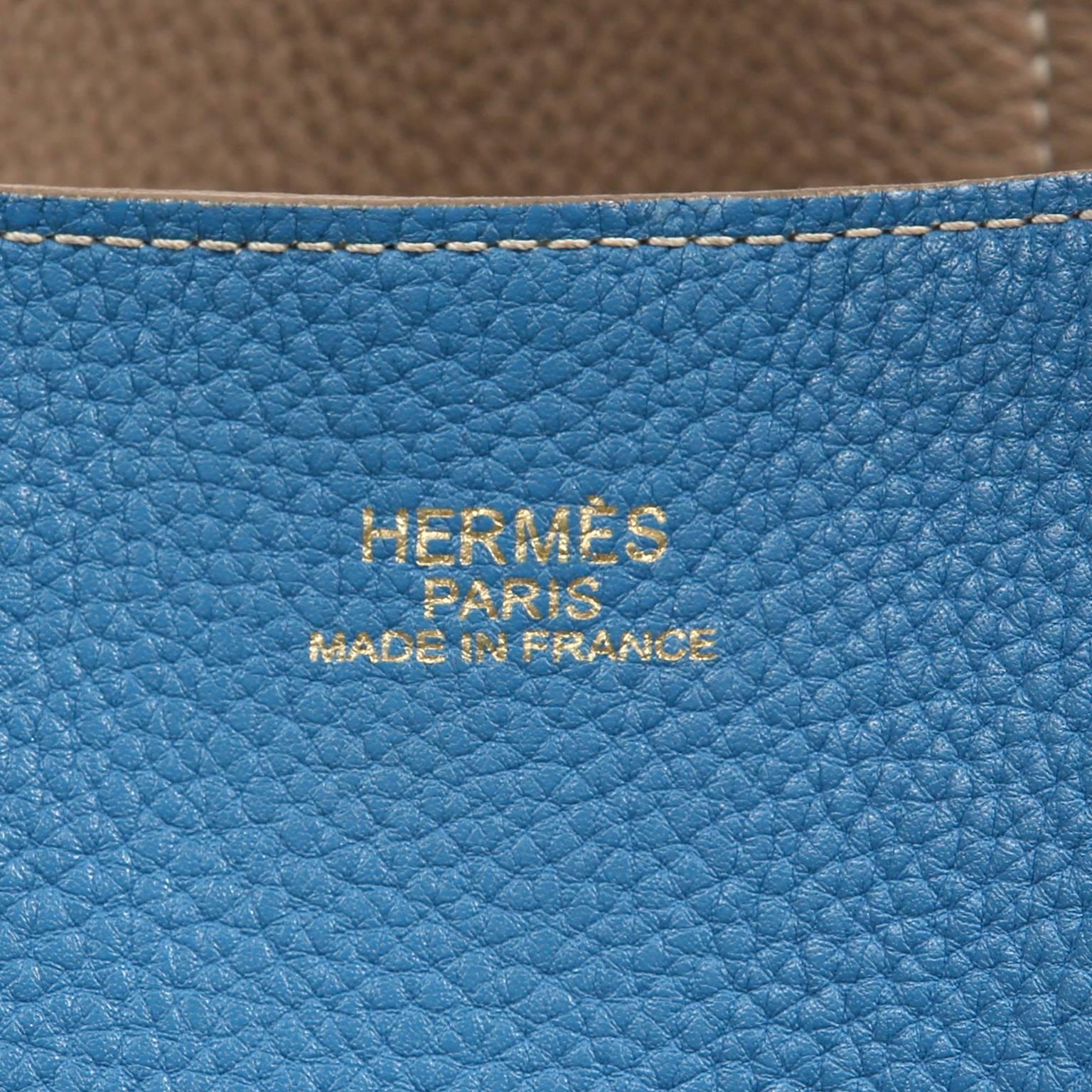 Hermès Blue Jean and Etoupe Double Sens Clemence 36 cm Tote  4
