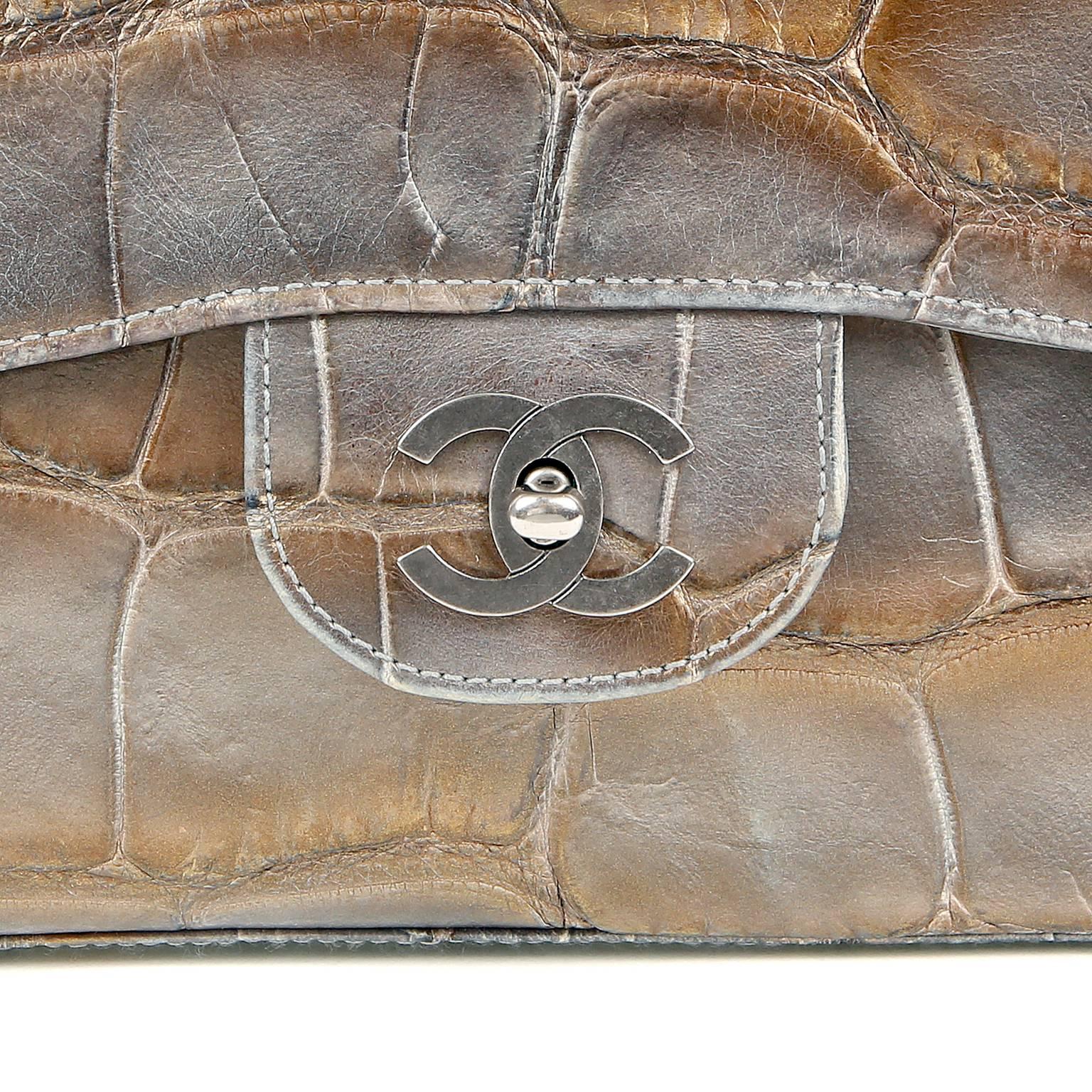 Women's Chanel Pewter and Gold Crocodile Jumbo Classic Flap Bag