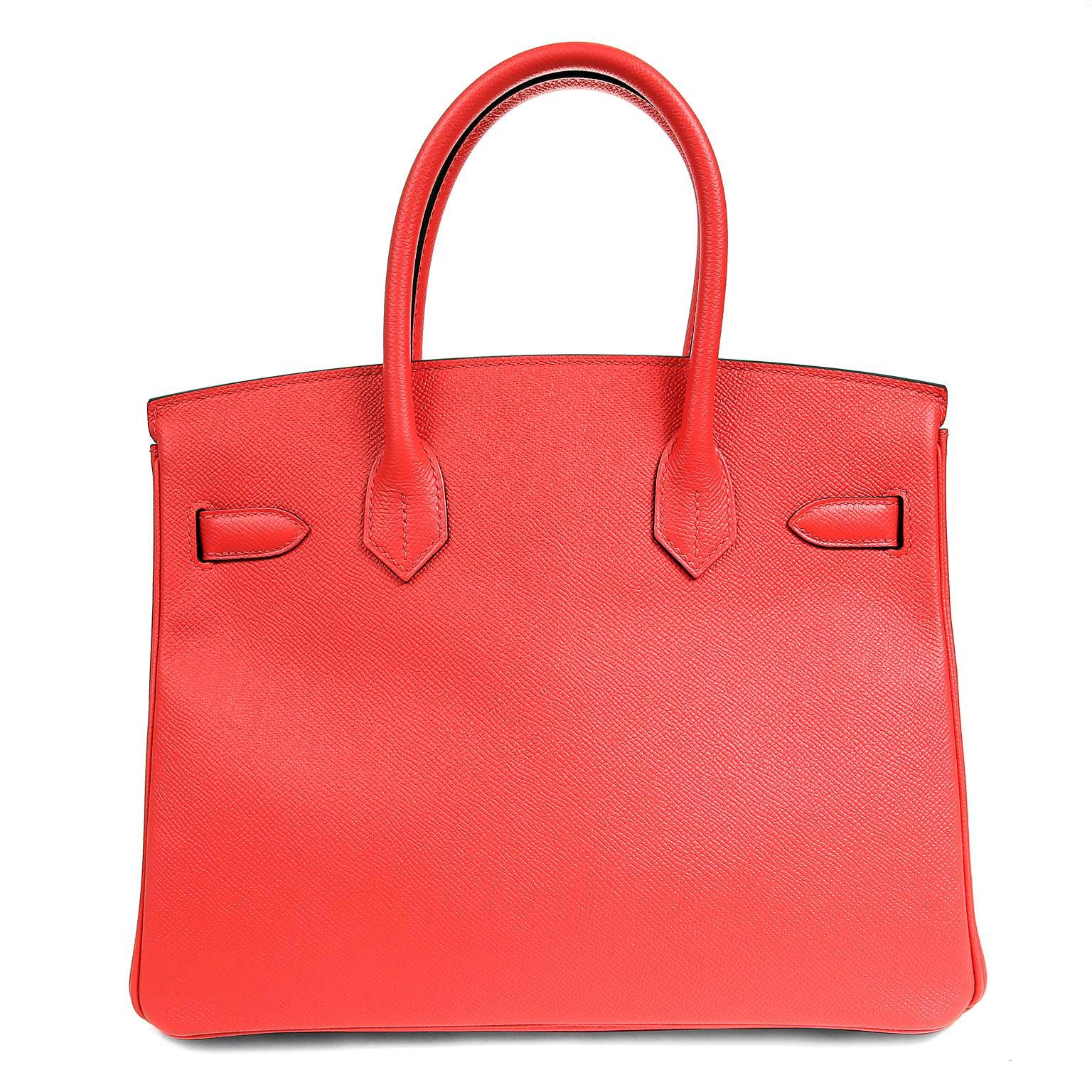 Hermès Rose Jaipur Epsom 30 cm Birkin- PRISTINE, Never Carried.
The protective plastic is still intact on the hardware.    Considered the ultimate luxury item, the Hermès Birkin is stitched by hand. Waitlists are commonplace.   Rose Jaipur, an