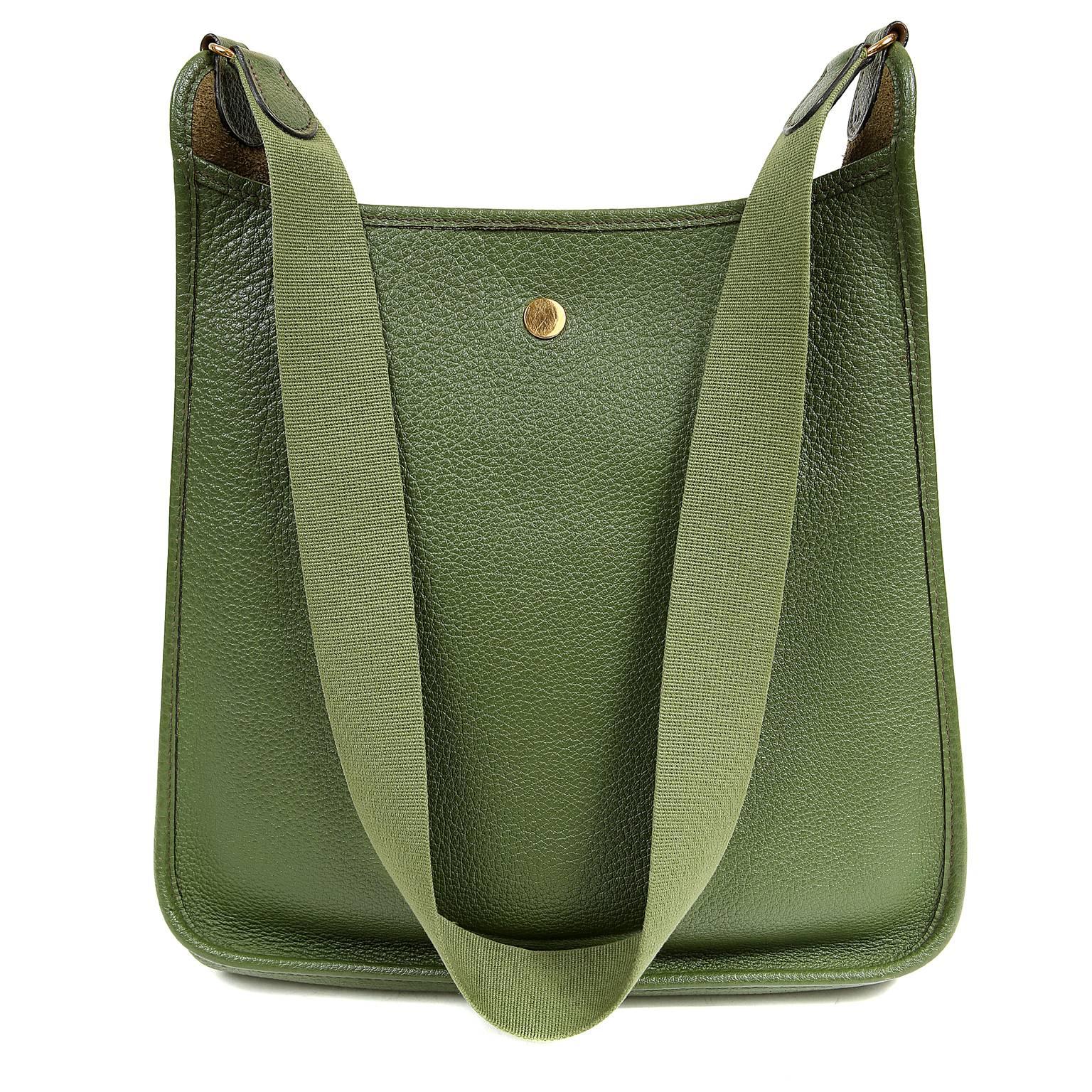 Brown Hermès Bengal Green Togo Vespa Messenger Bag