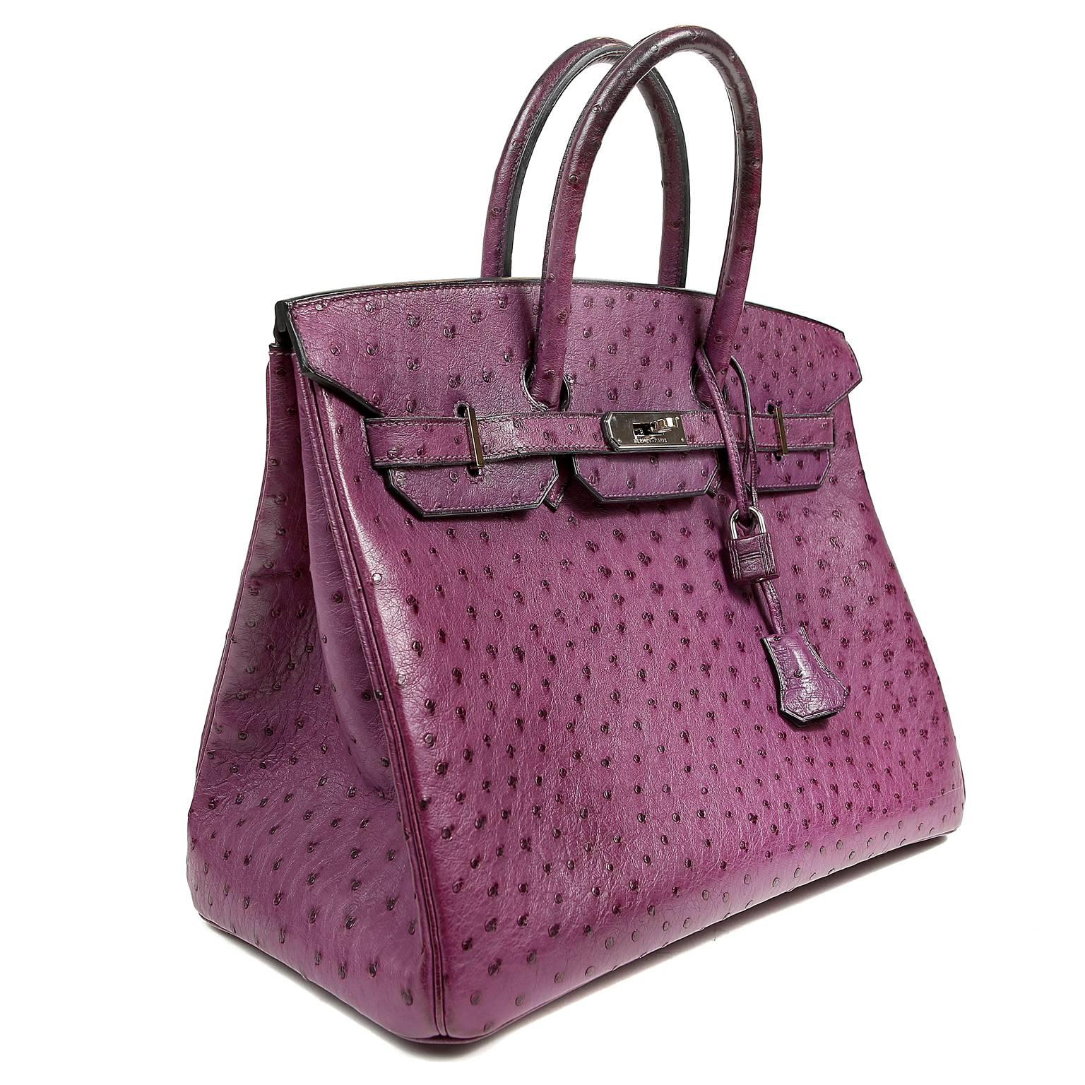 Hermès Iris Purple Ostrich 35 cm Birkin with PHW In Excellent Condition In Malibu, CA