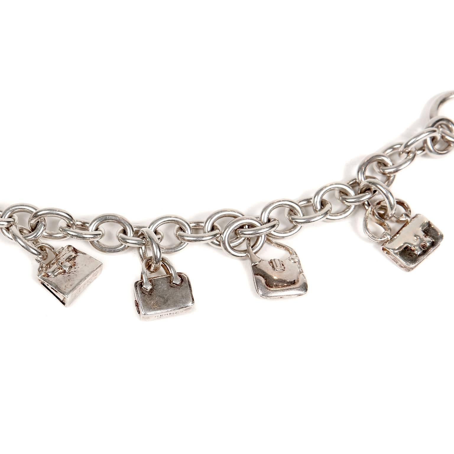 Hermès Sterling Silver Bags Charm Bracelet In New Condition For Sale In Malibu, CA