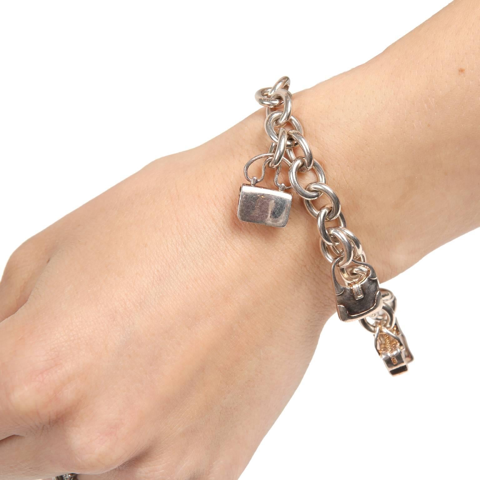 Hermès Sterling Silver Bags Charm Bracelet For Sale 1