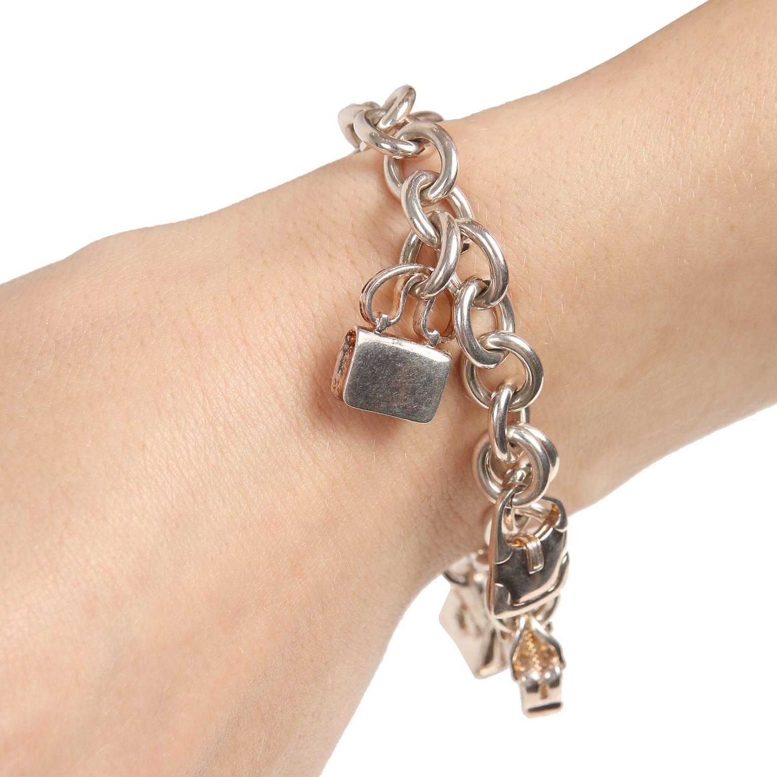Hermès Sterling Silver Bags Charm Bracelet For Sale 2