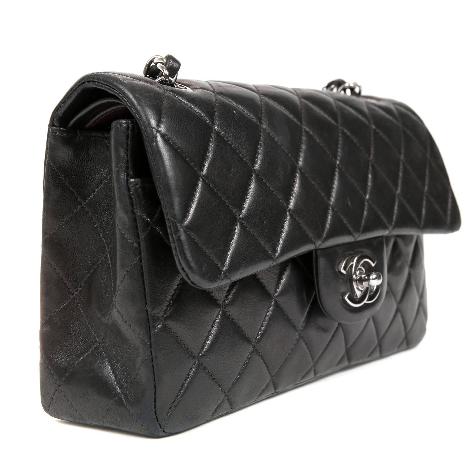 Chanel Black Lambskin Classic Double Flap Shoulder Bag- Medium In Excellent Condition In Malibu, CA