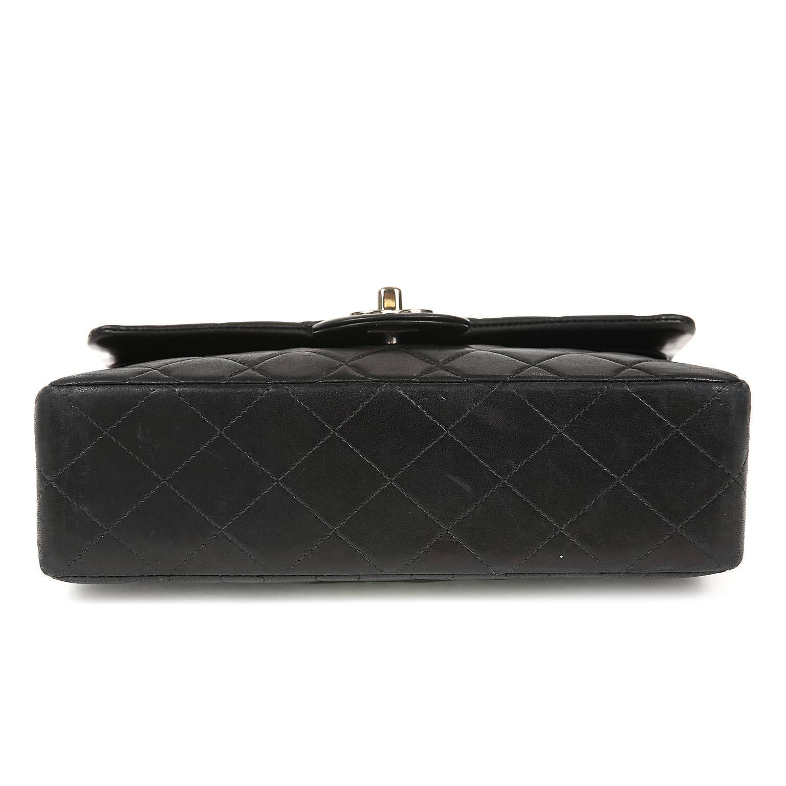 Women's Chanel Black Lambskin Classic Double Flap Shoulder Bag- Medium