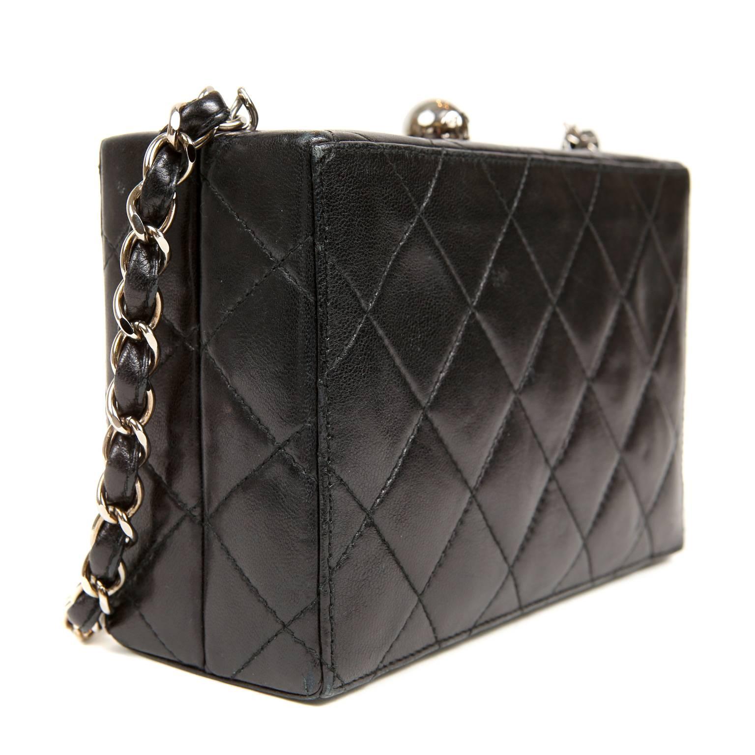Chanel Black Quilted Leather Mini Box Bag In Excellent Condition For Sale In Malibu, CA