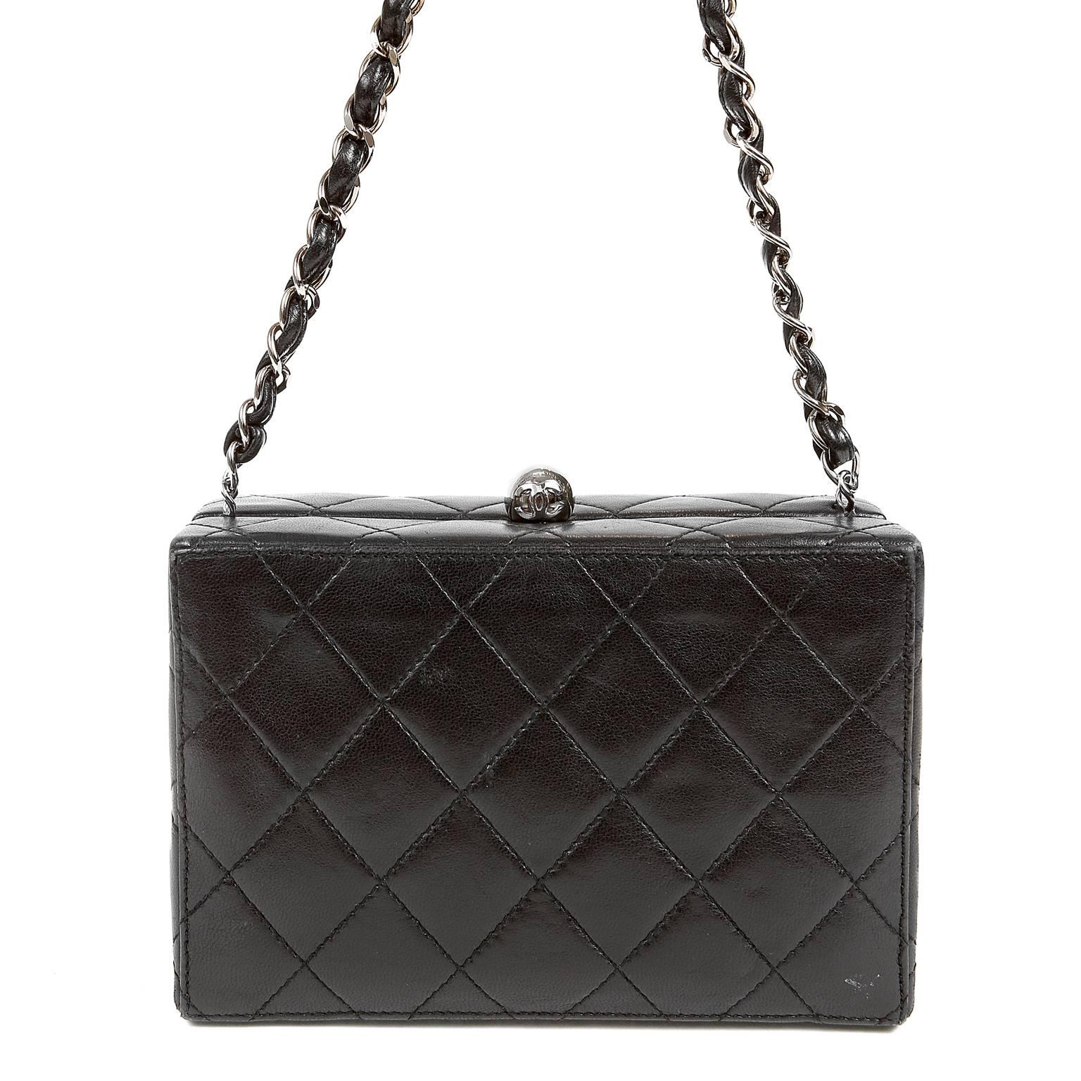 Chanel Black Quilted Leather Mini Box Bag For Sale 5